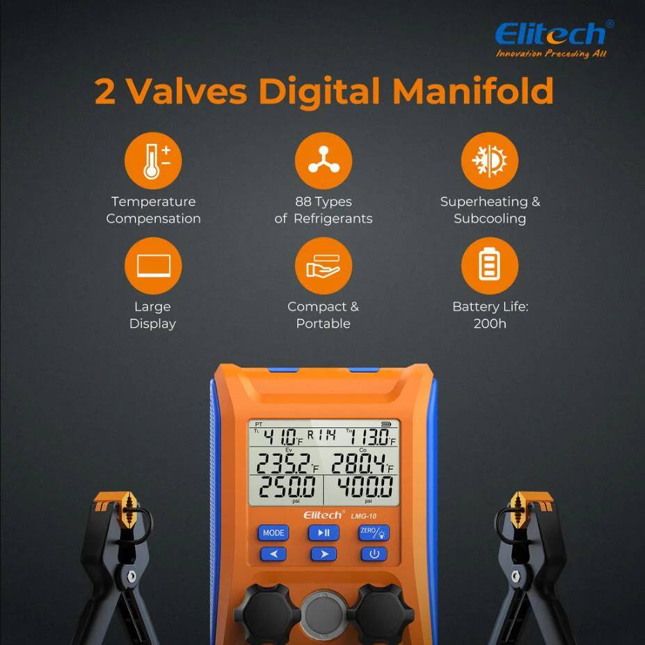 Elitech Air-Conditioning Repair Solution Pack -Infrared Leak Detector ILD-200+ HVAC Scale LMC-100A+HVAC Digital Manifold Gauge LMG-10+Vacuum Pump SVP-7 - Image 4