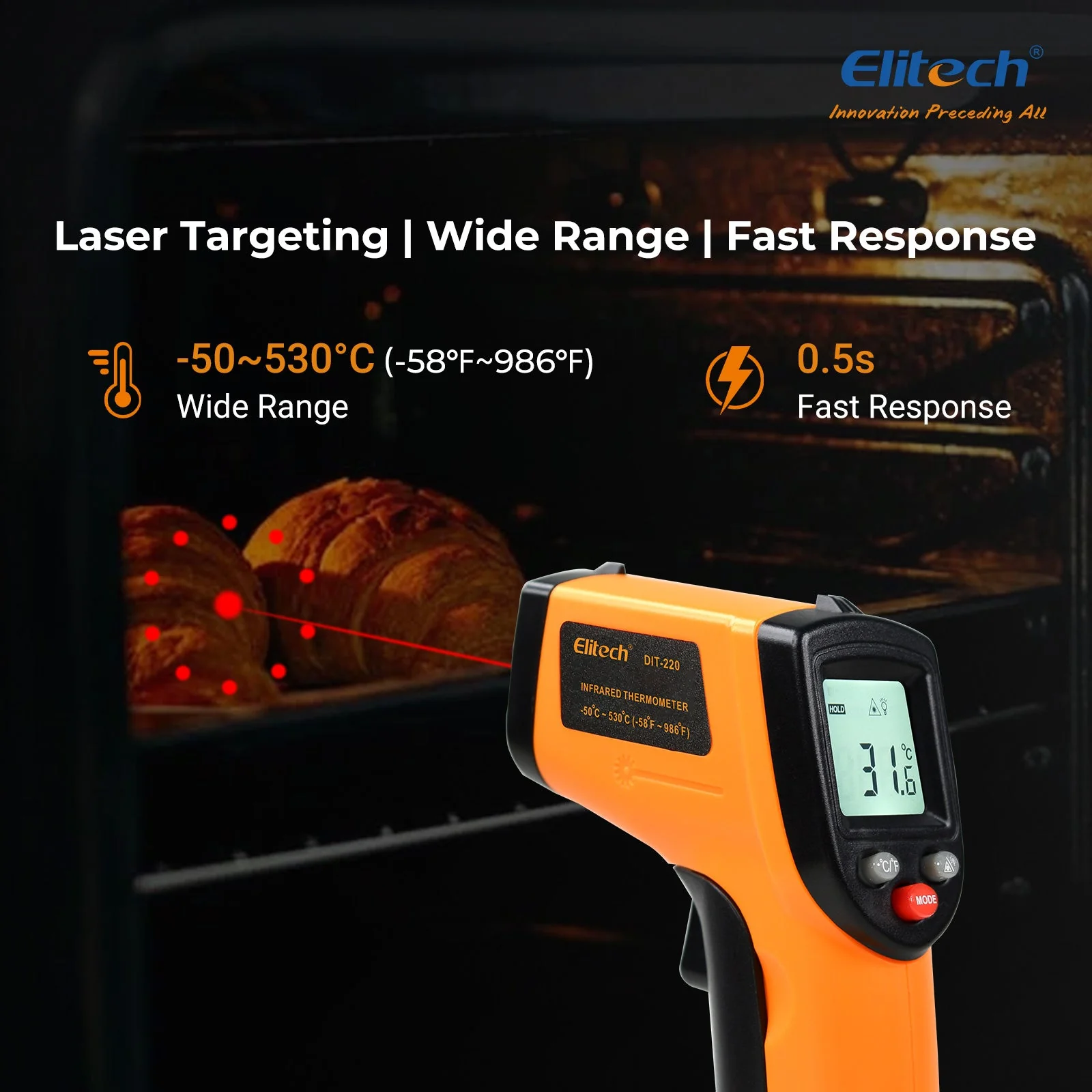 DIT-220 Infrared Thermometer – High-Precision, Non-Contact Temperature Gun with Laser Targeting, Adjustable Emissivity, and Self-Calibration - Image 3