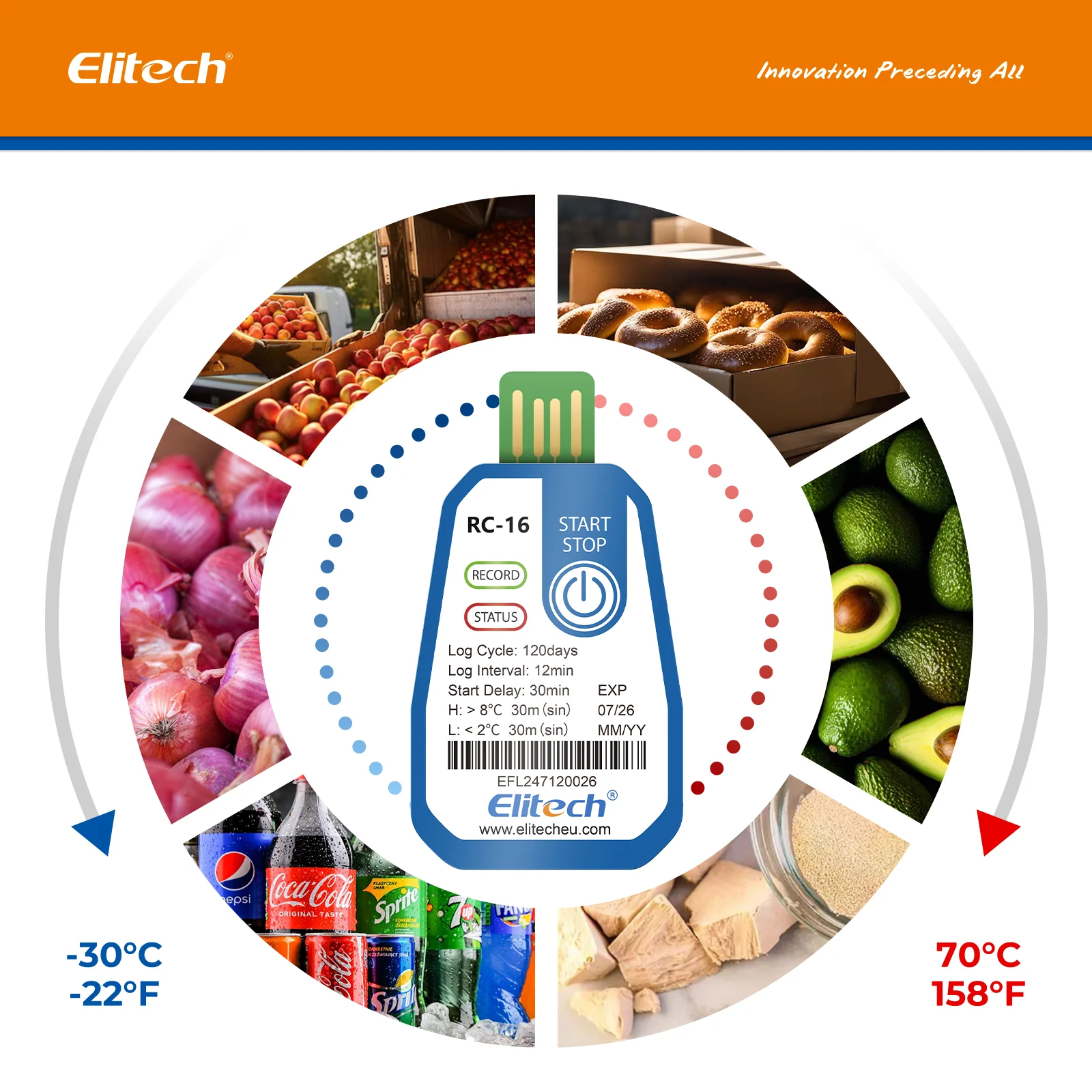 Elitech 10 Packs Temperature Data Logger USB Disposable Temperature Recorder with 16000 Points，Auto PDF CSV Reports High Accuracy 120days Single Use for Frozen Transportation Cold Chain Fresh RC-16 - Image 6