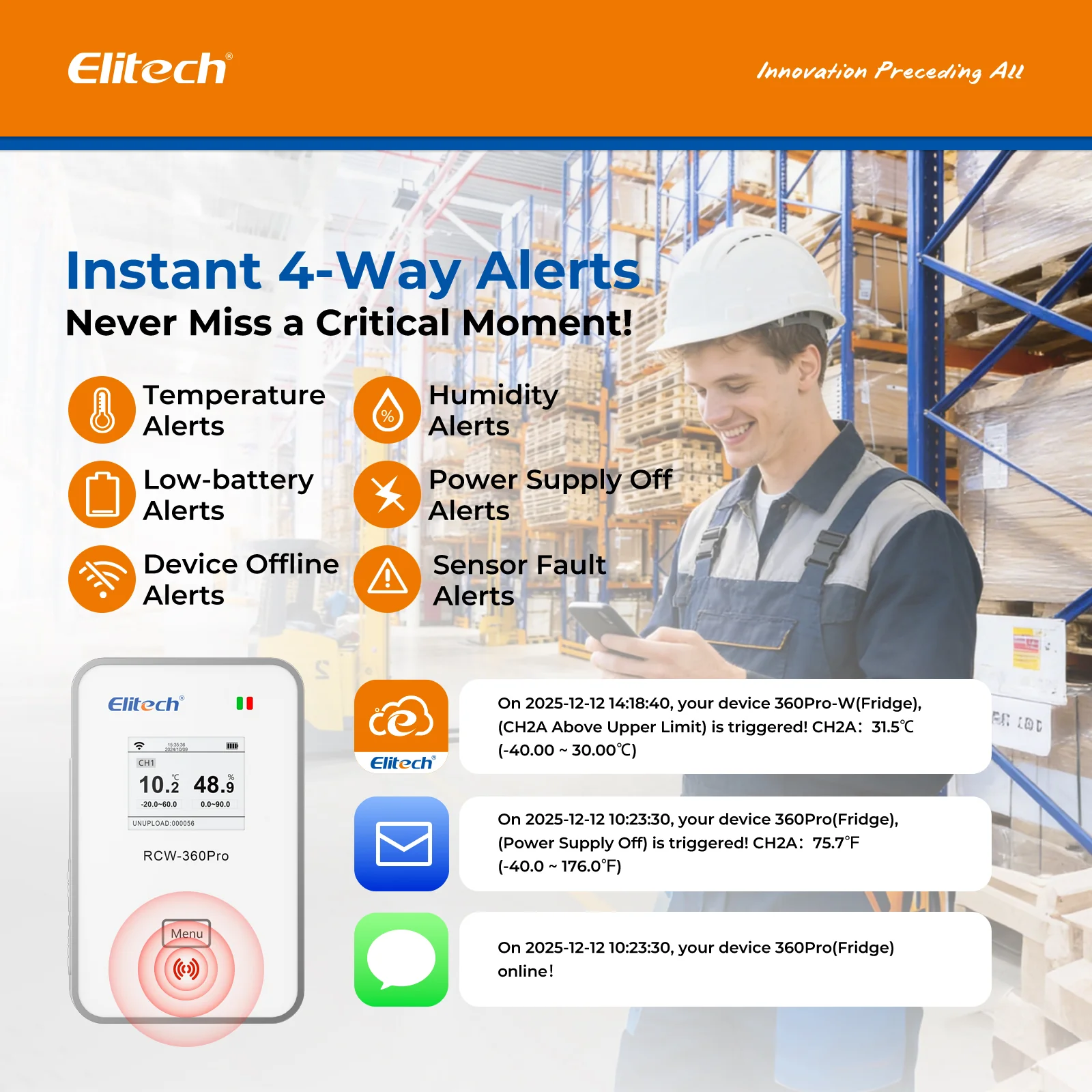 Elitech 4G Cellular & WiFi Temperature Humidity CO2 Sensor Data Logger 100000 Points, 24/7 Monitor, 2-Year Subscription Included, App/Email/Text/Sound Alerts. Cloud Storage, Monitor Anywhere, Anytime - Image 6