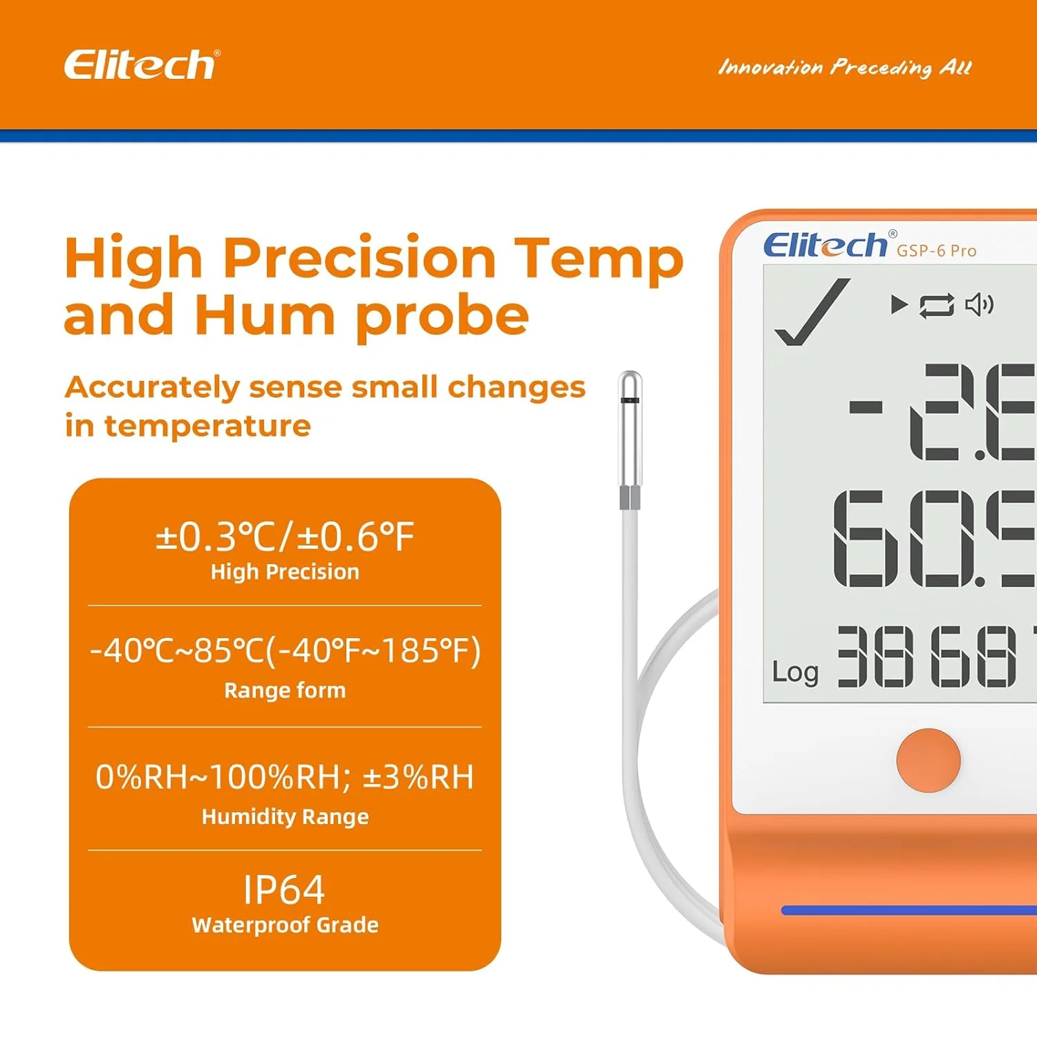 Elitech Bluetooth Thermometer Data Logger Temperature with Shadow Data 100000 Points Data Storage Export, Pharmacy Vaccine DDL Calibration Certificate, MAX MIN AVR MKT GSP-6Pro-GLE - Image 5