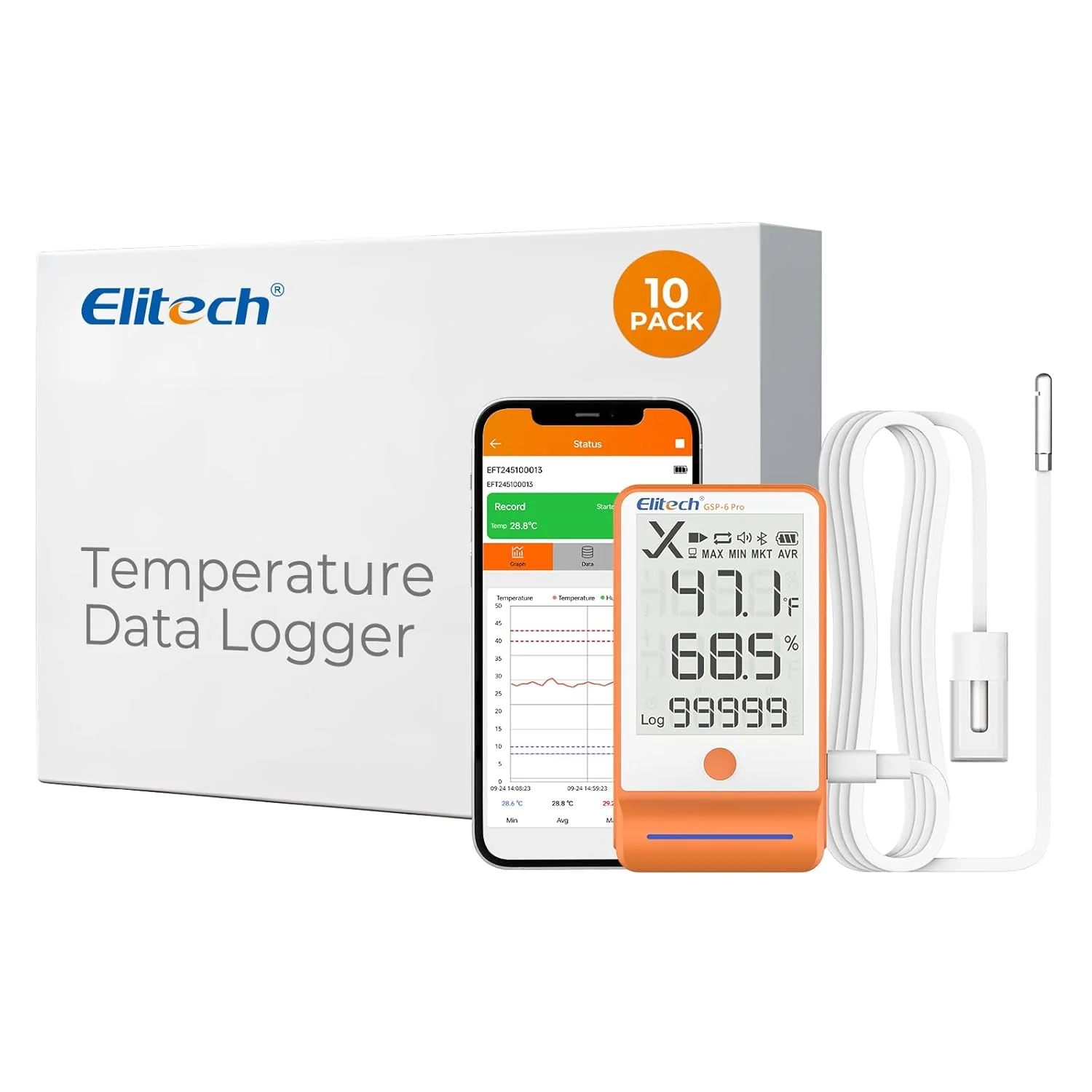 Elitech Bluetooth Thermometer Data Logger Temperature with Shadow Data 100000 Points Data Storage Export, Pharmacy Vaccine DDL Calibration Certificate, MAX MIN AVR MKT GSP-6Pro-GLE/THE - Image 11