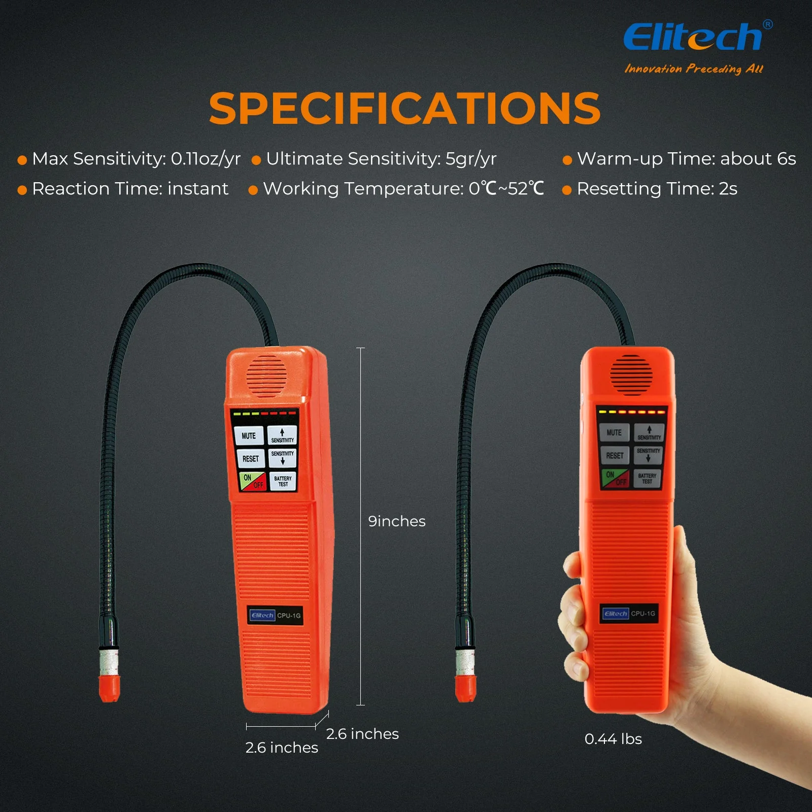 Elitech CPU-1G AC Refrigerant HVAC Leak Detector CFCs HCFCs HFCs with 2 Sensor Tips - Image 4