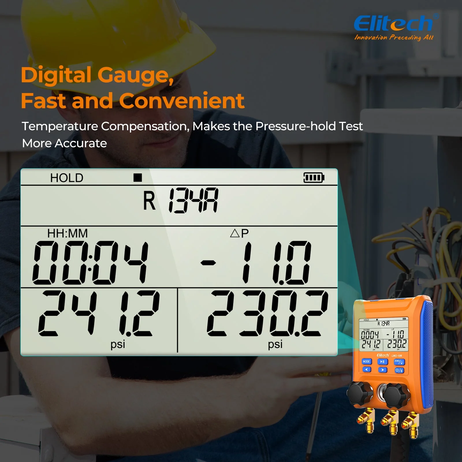 Elitech Digital Manifold Gauge 2-way Valve AC Gauges App Control with Thermometer Clamps for HVAC Systems, LMG-10W - Image 3