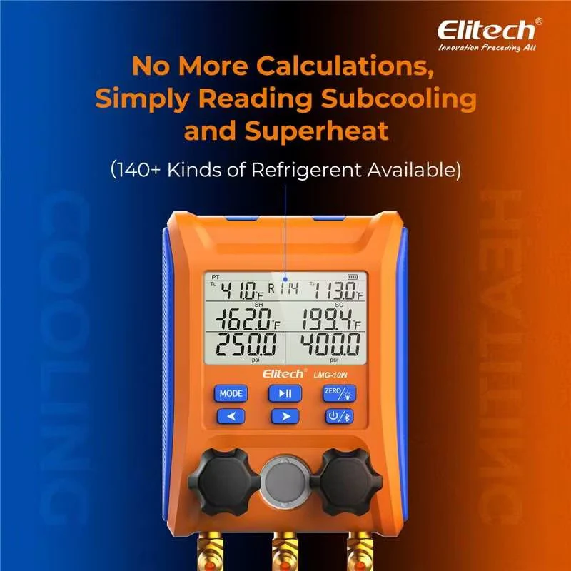 Elitech Digital Manifold Gauge 2-way Valve AC Gauges App Control with Thermometer Clamps for HVAC Systems, LMG-10W - Image 5