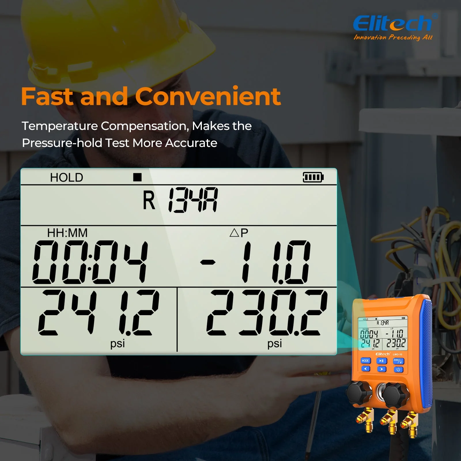 Elitech Digital Manifold Gauge 2-Way Valve with Thermometer Clamps for HVAC Systems, LMG-10Plus - Image 3