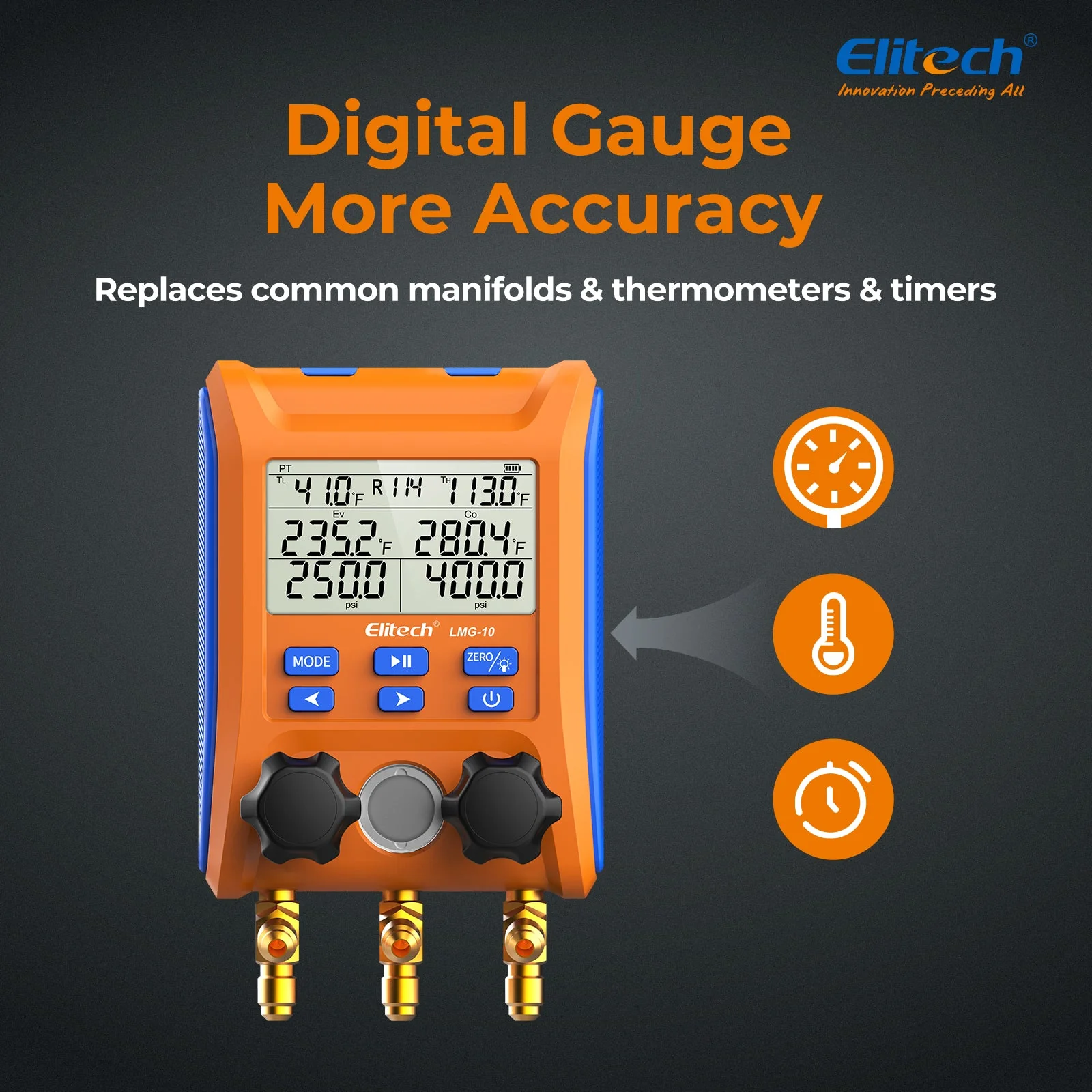 Elitech Digital Manifold Gauge 2-Way Valve with Thermometer Clamps for HVAC Systems, LMG-10Plus - Image 4