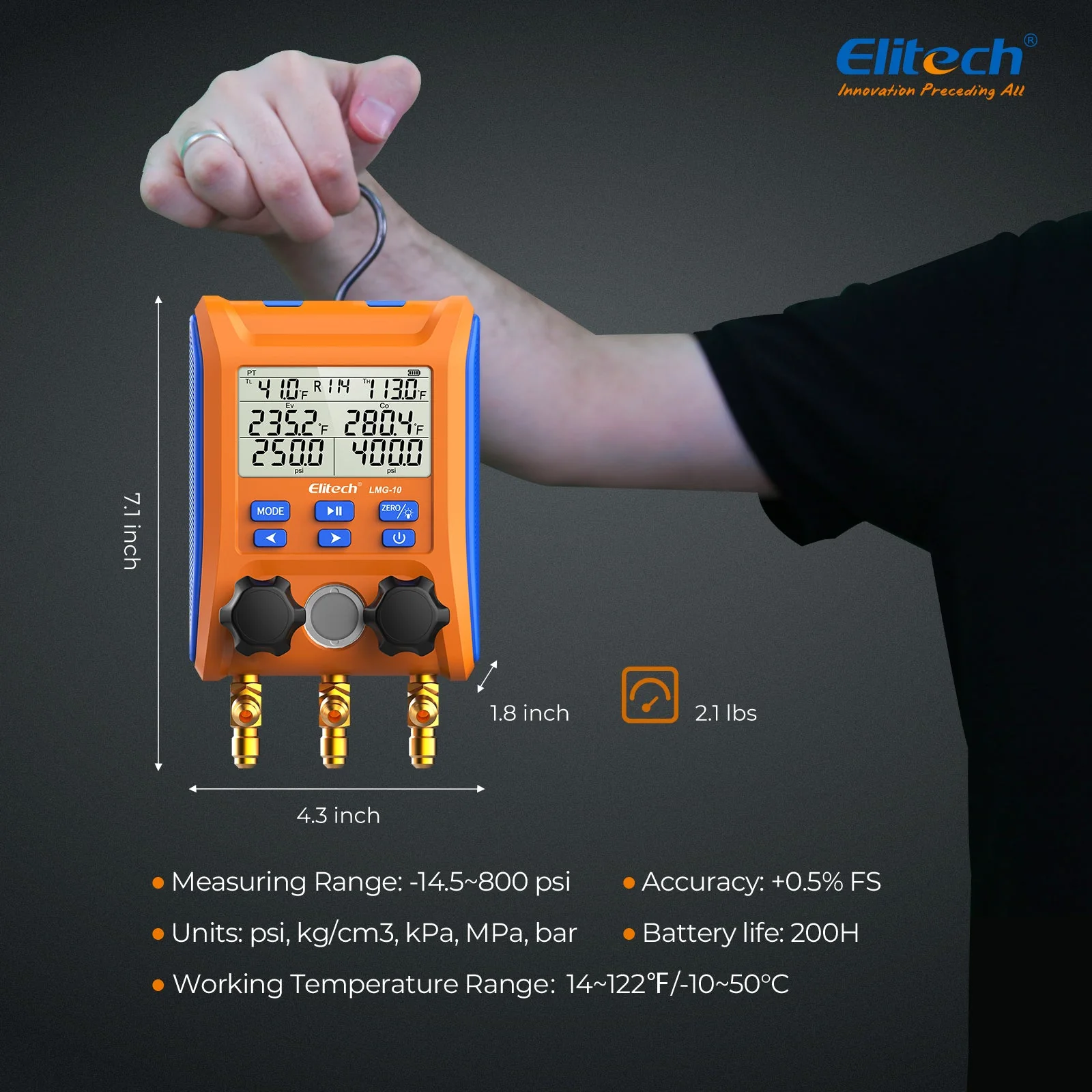 Elitech Digital Manifold Gauge 2-Way Valve with Thermometer Clamps for HVAC Systems, LMG-10Plus - Image 8