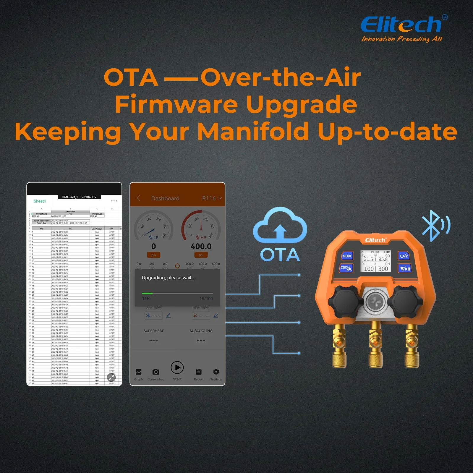 Elitech HVAC Digital Manifold Gauge App Control AC Gauges, DMG-4B - Image 3