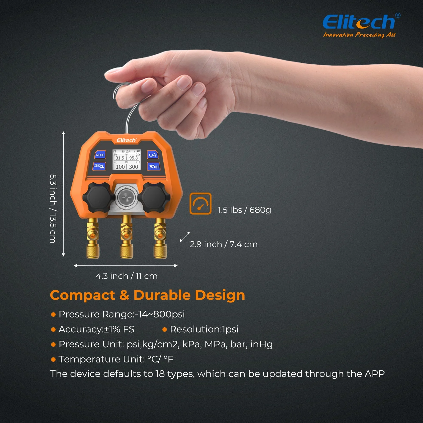 Elitech HVAC Digital Manifold Gauge App Control AC Gauges, DMG-4B - Image 6