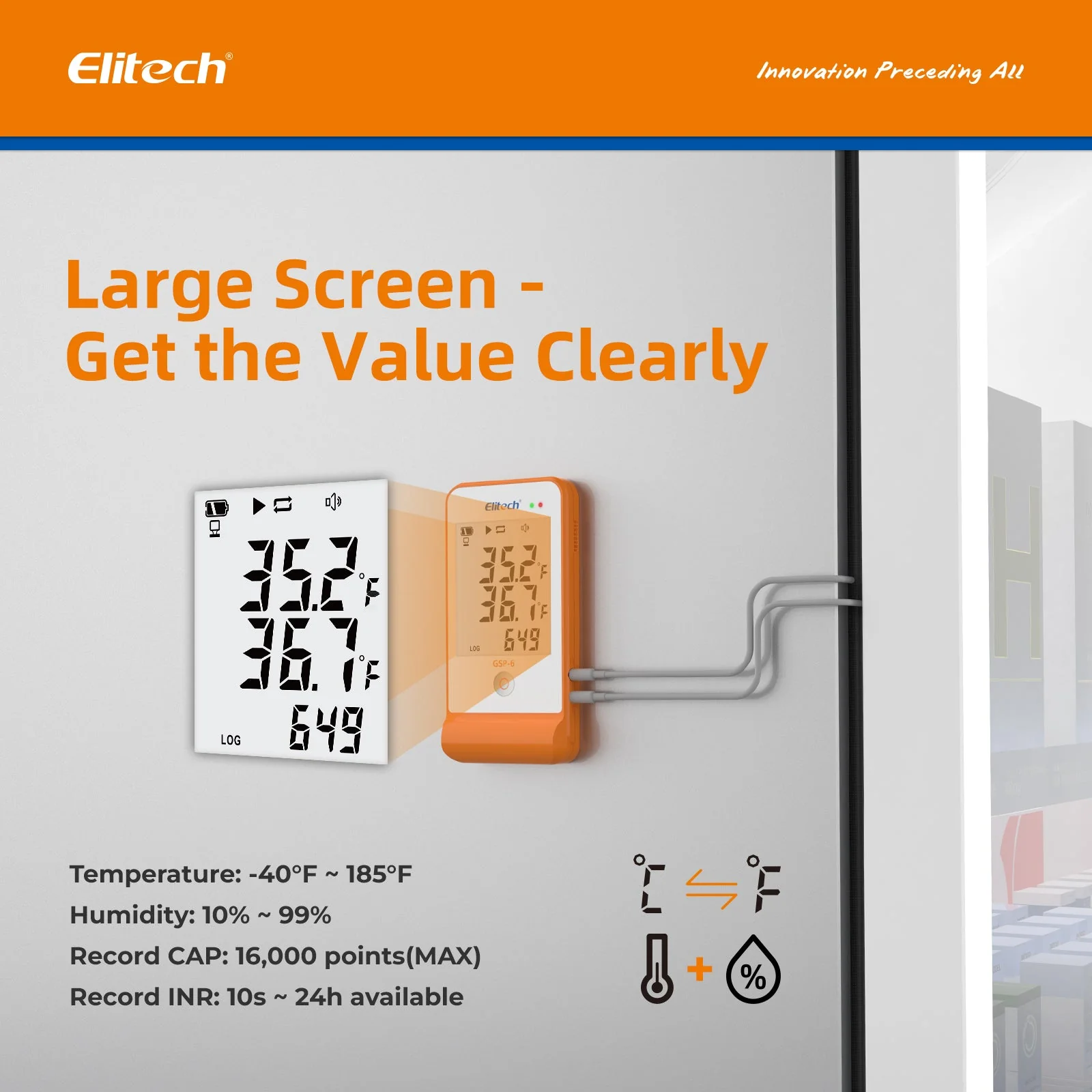 Elitech Digital Temperature Humidity Data Logger Pharmacy Refrigerator Thermometer Vaccine Fridge Temperature Monitor GSP-6G TDE - Image 4