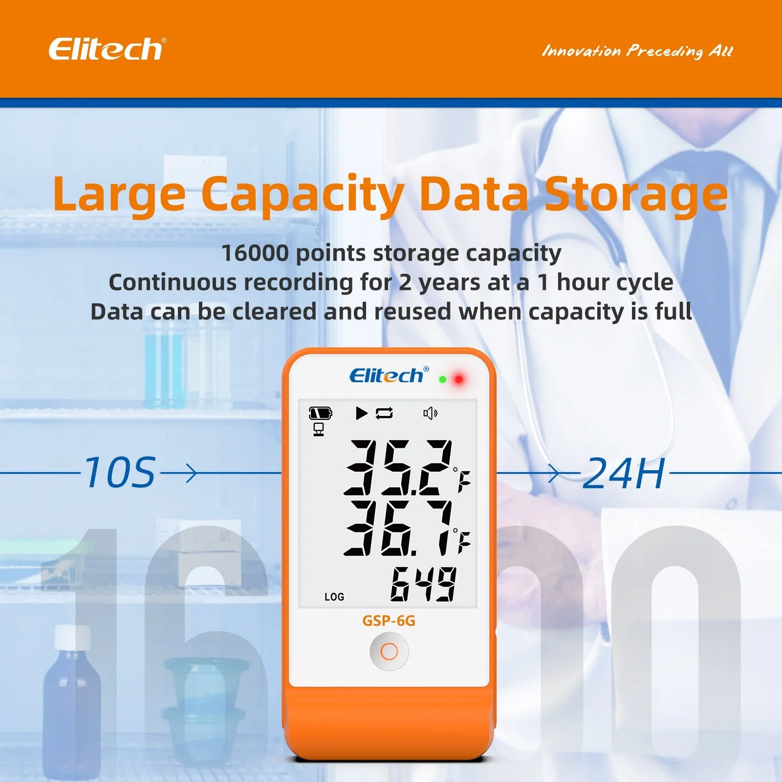 Elitech Digital Temperature Humidity Data Logger Pharmacy Refrigerator Thermometer Vaccine Fridge Temperature Monitor GSP-6G TDE - Image 5