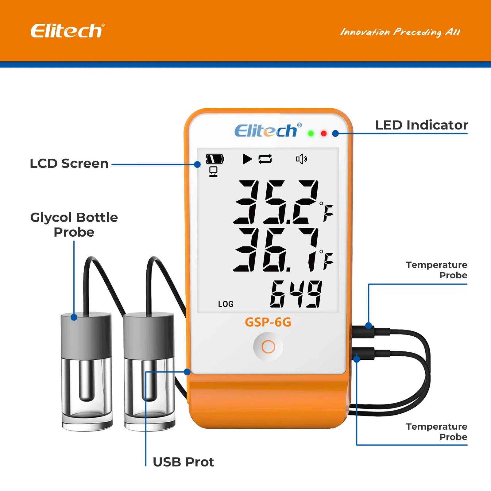 Elitech Digital Temperature Humidity Data Logger Pharmacy Refrigerator Thermometer Vaccine Fridge Temperature Monitor GSP-6G TDE - Image 6
