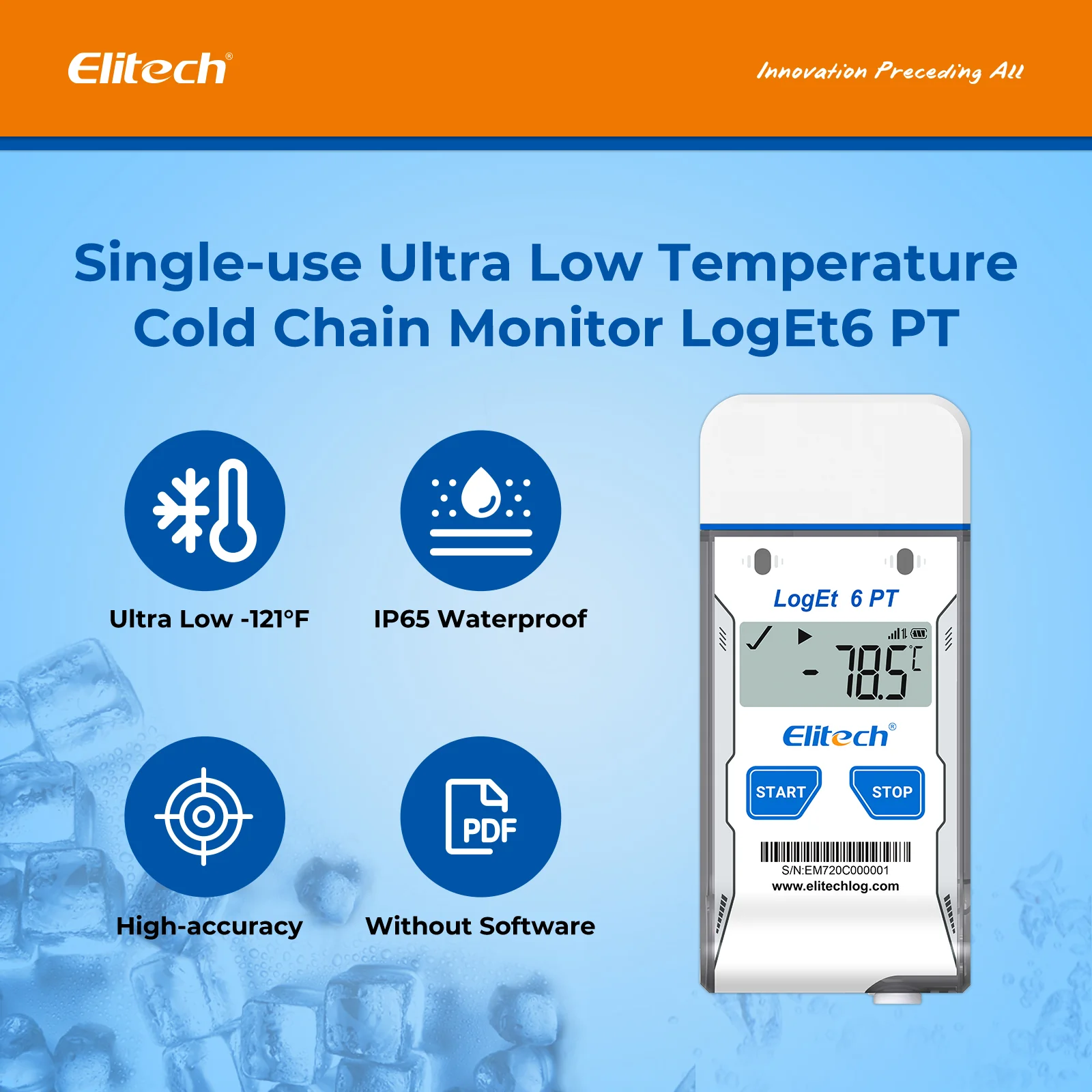 Elitech Dry Ice Single-use USB Temperature Data Logger -85℃~50℃, 30 Days(Logging interval 5 min), 16000 Points, Shadow Data, PDF Report, LogEt 6 PT - Image 3