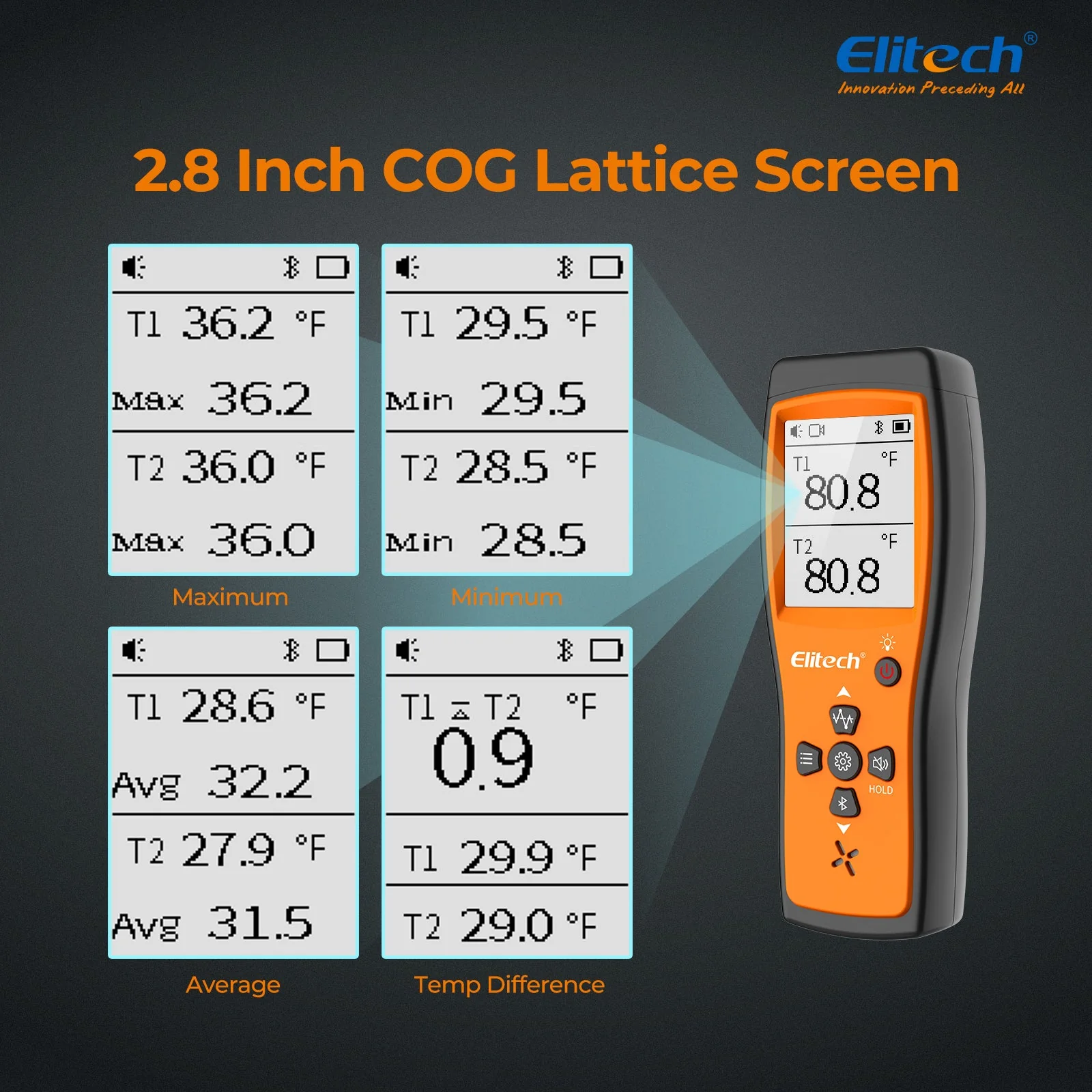 Elitech HVAC Dual Digital Thermocouple Temperature Thermometer with 2 K-Type Thermocouple Probe, Wide Range -58~932°F, 2 K-Type Thermocouples Measurement -58 to 482°F, ICT-220 - Image 4