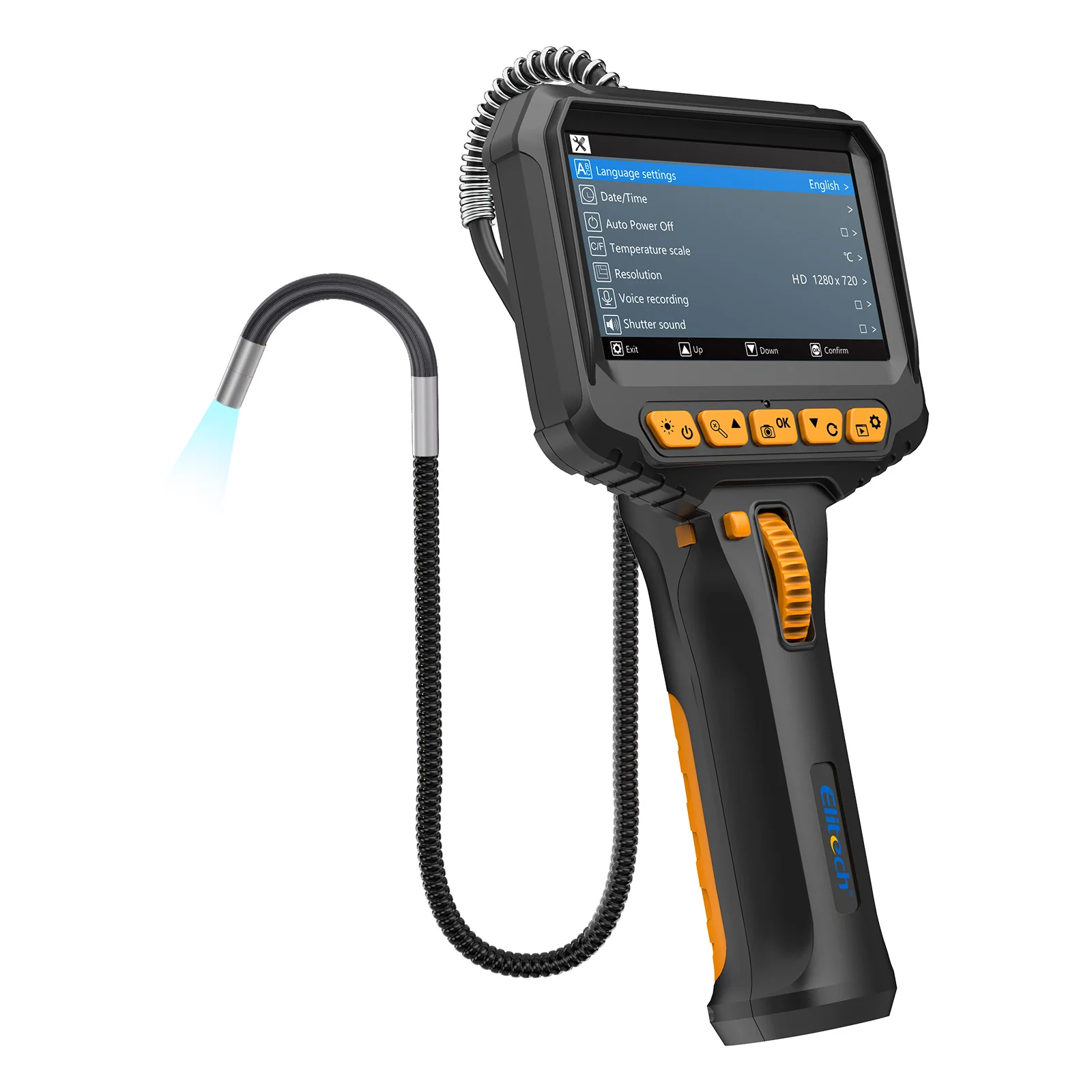 Elitech ELS-240 Articulating Borescope Inspection Camera, Two-Way 180° Steering Endoscope with 4.3" IPS Screen, 6.2mm IP67 Waterproof Probe, 720P HD Industrial Scope for Automotive Mechanics - 1m