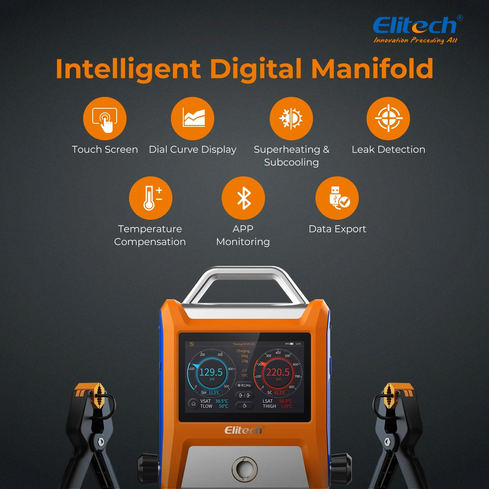 Elitech EMG-20V Intelligent HVAC Digital Manifold 2 Valves with 5” Smart Touch Screen - Image 3