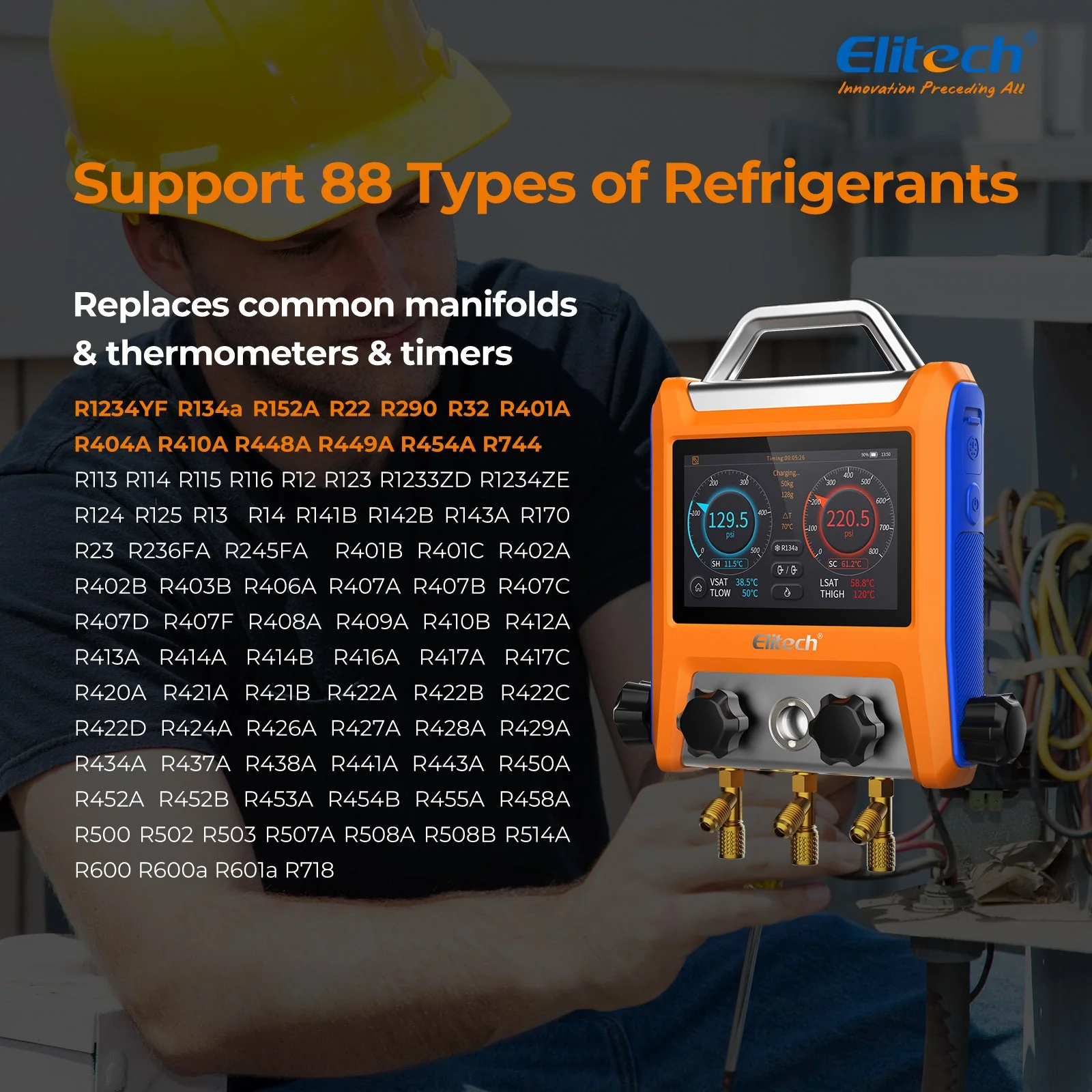 Elitech EMG-20V Intelligent HVAC Digital Manifold 2 Valves with 5” Smart Touch Screen - Image 6