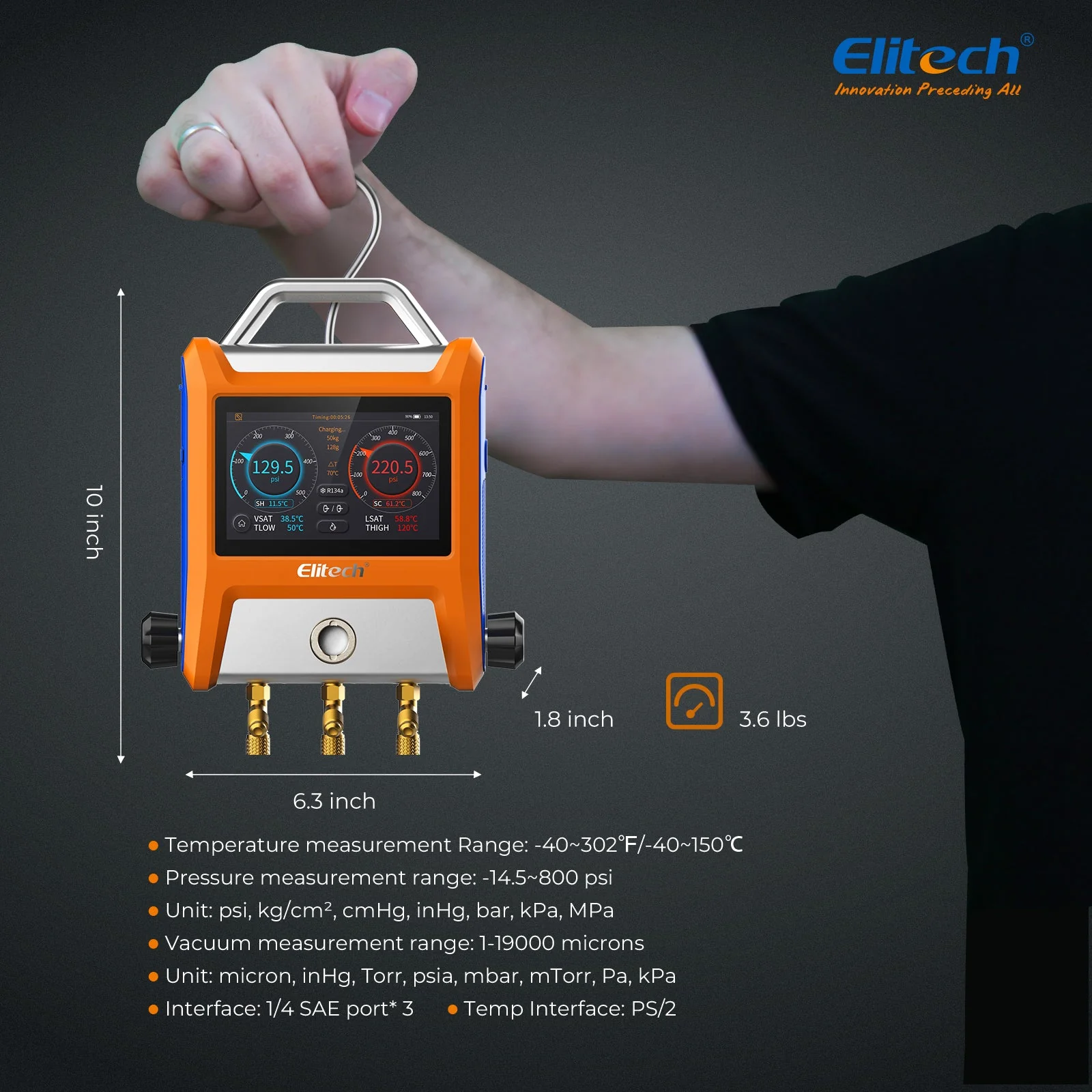 Elitech EMG-20V Intelligent HVAC Digital Manifold 2 Valves with 5” Smart Touch Screen - Image 7