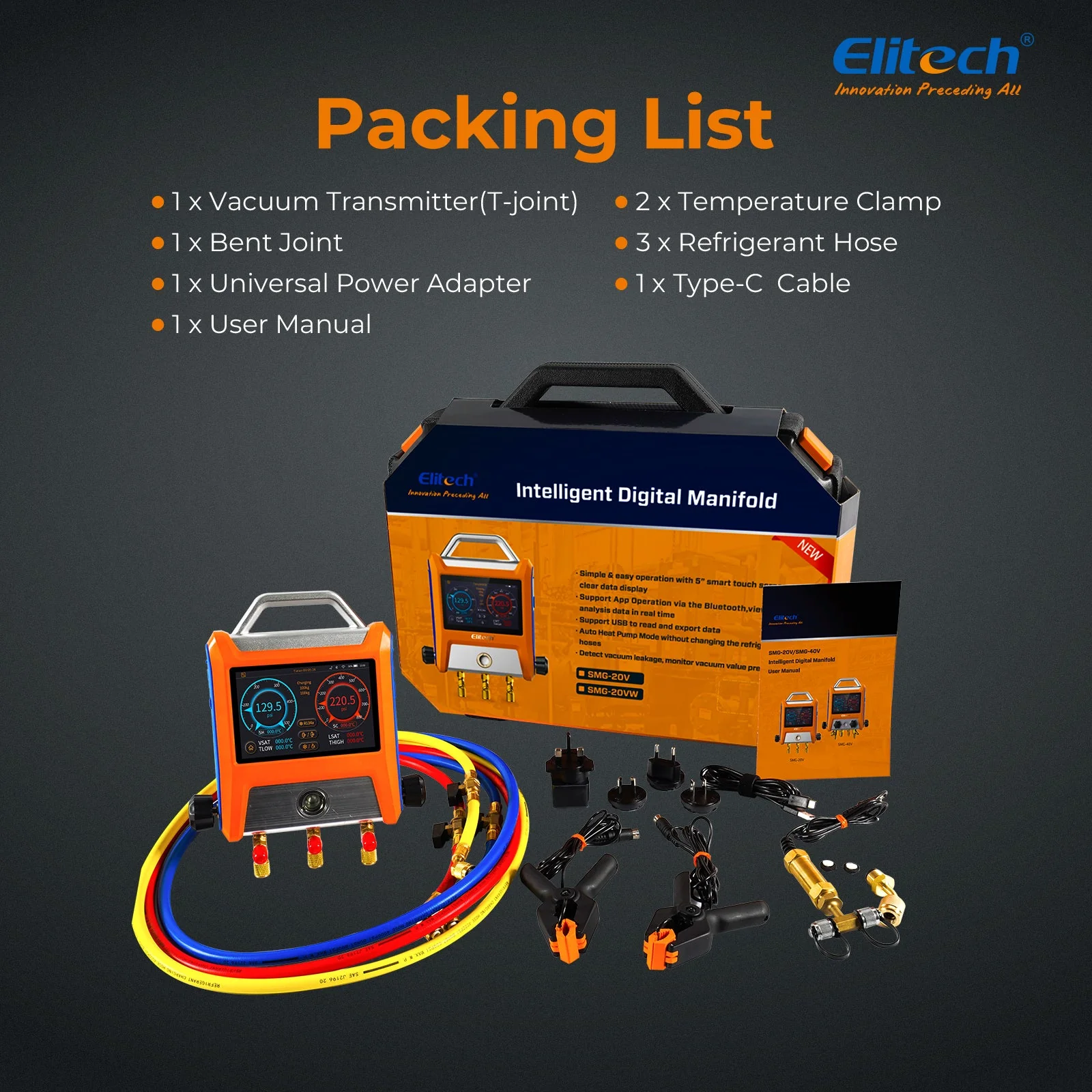 Elitech EMG-20V Intelligent HVAC Digital Manifold 2 Valves with 5” Smart Touch Screen - Image 9