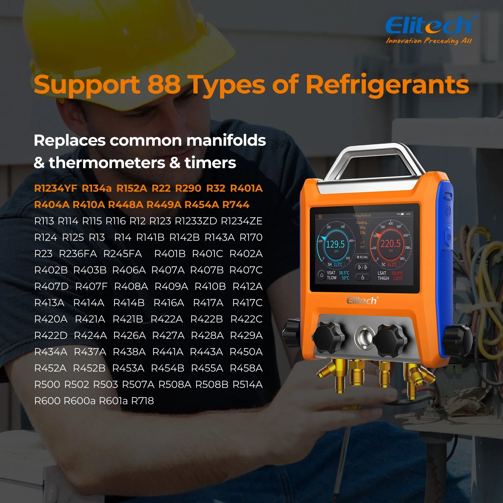 Elitech EMG-40V Intelligent HVAC Digital Manifold Gauge 4-Way Valve with Micron Gauge Transmitter - Image 5