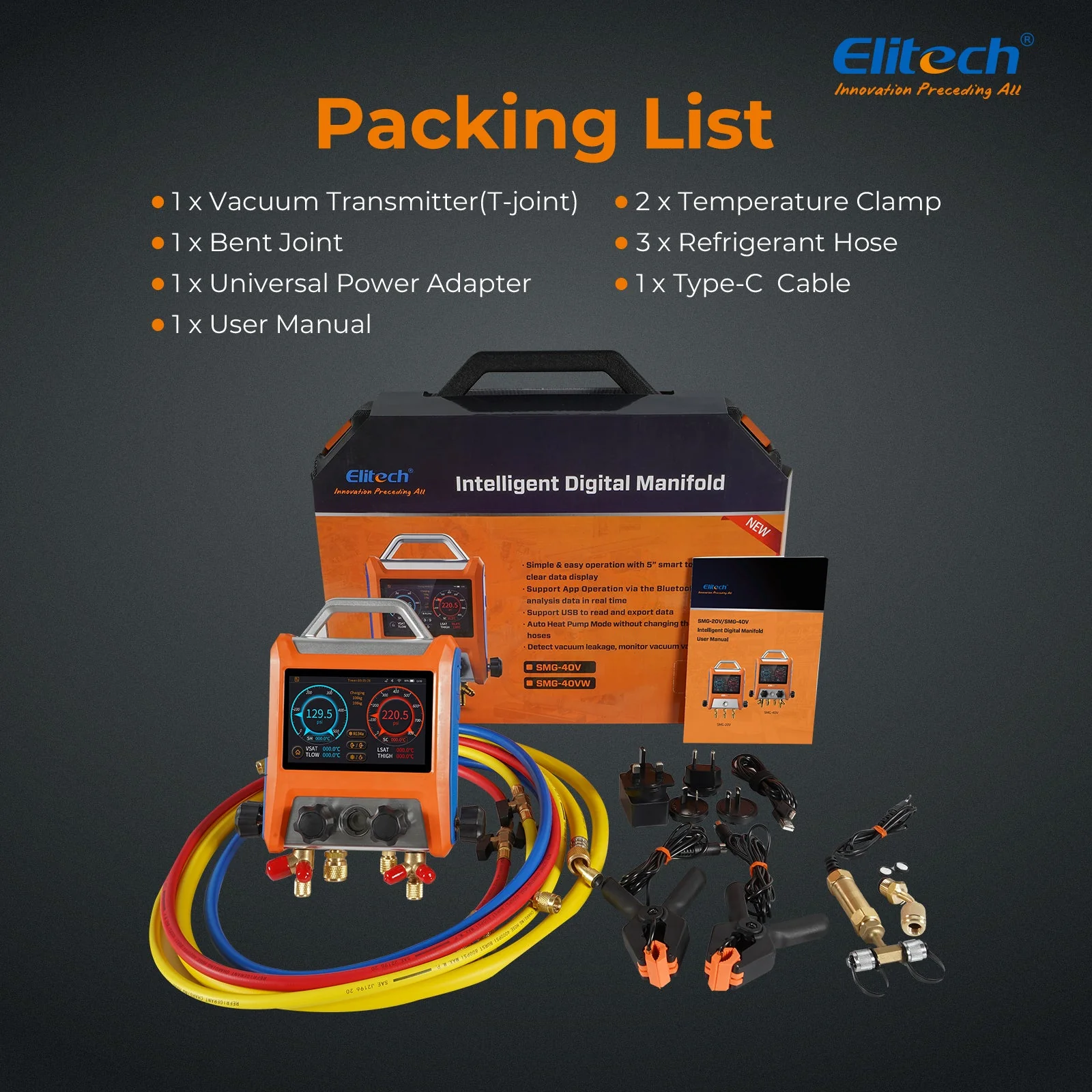 Elitech EMG-40V Intelligent HVAC Digital Manifold Gauge 4-Way Valve with Micron Gauge Transmitter - Image 8