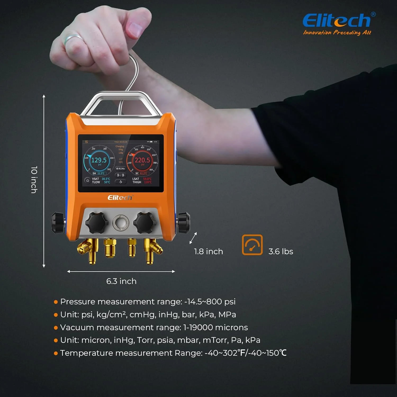 Elitech Digital 4 Valve Manifold Gauge HVAC with Refrigerant Hoses, Vacuum Gauge Micron Gauge, Thermometer Clamps, OTA Upgrade, Wireless APP Control, EMG-40VPro - Image 7