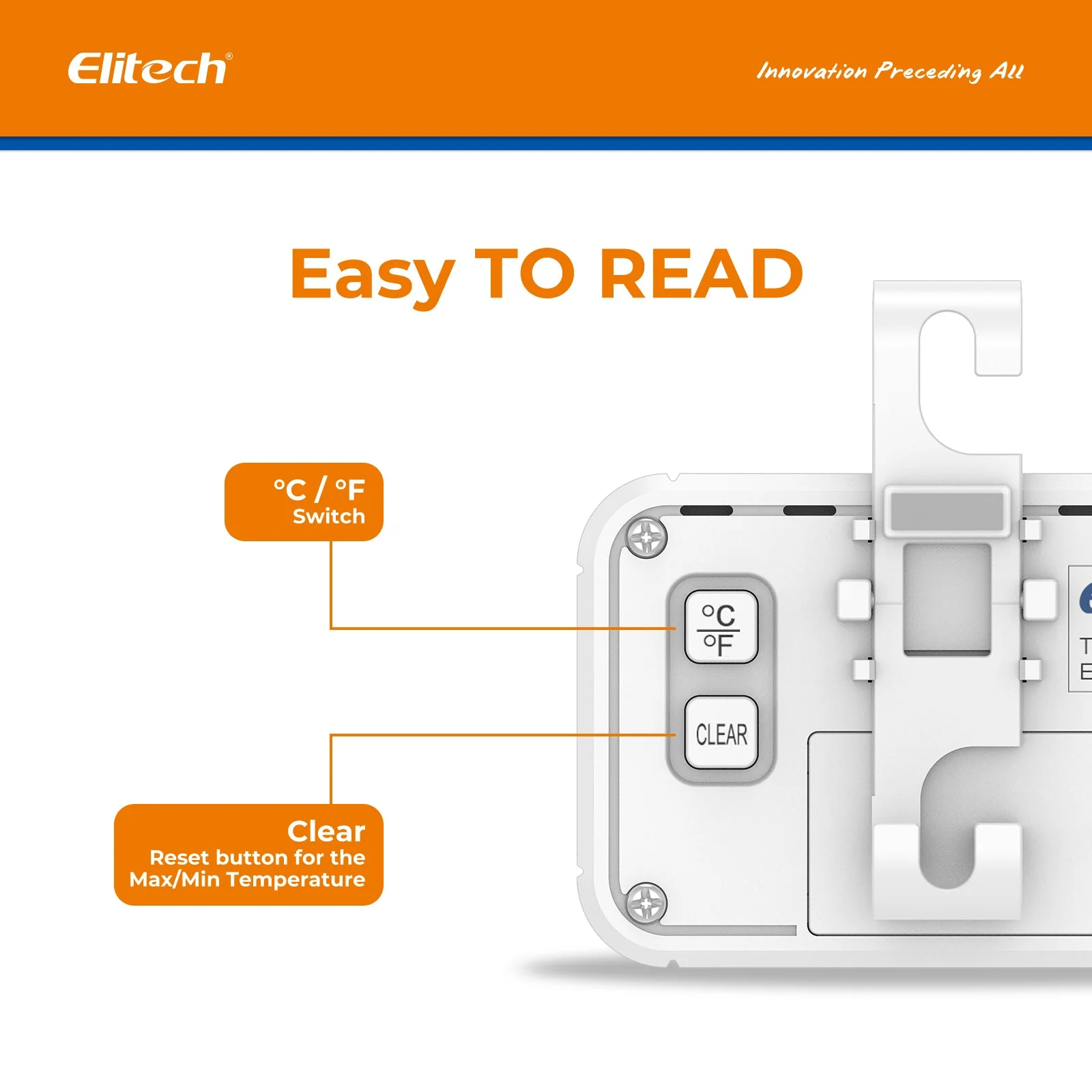 Elitech Fridge Thermometer Digital Freeze Refrigerator Thermometer Waterproof Large LCD Display Max/Min Record Function TM-2T - Image 3