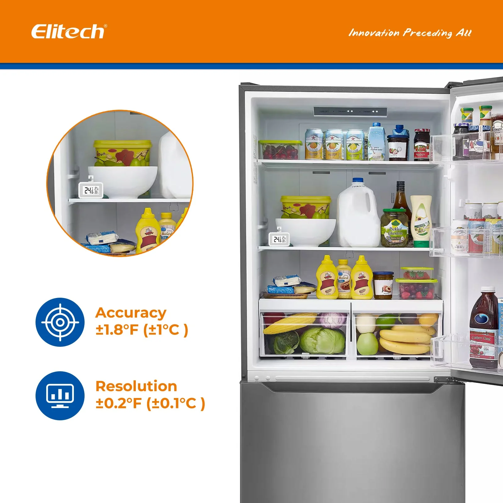 Elitech Fridge Thermometer Digital Freeze Refrigerator Thermometer Waterproof Large LCD Display Max/Min Record Function TM-2T - Image 5