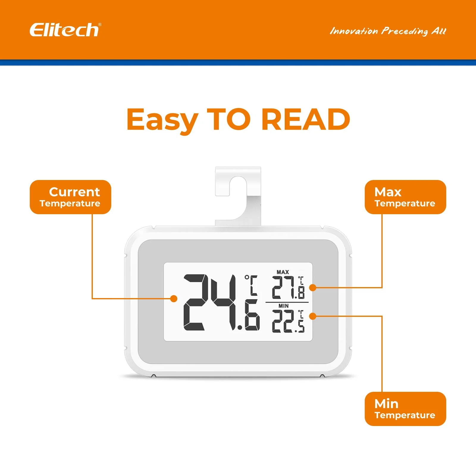Elitech Fridge Thermometer Digital Freeze Refrigerator Thermometer Waterproof Large LCD Display Max/Min Record Function TM-2T - Image 6