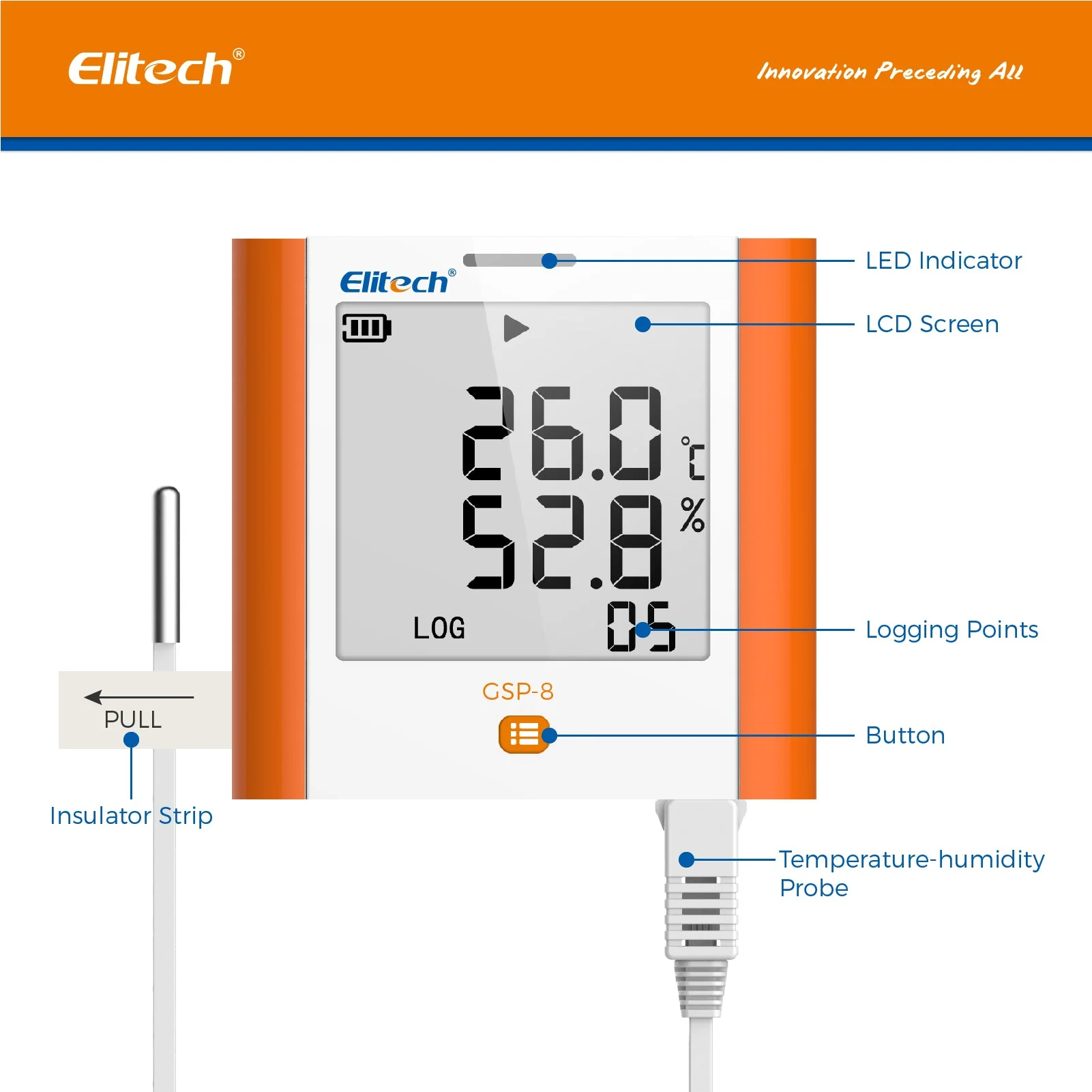 Elitech 100,000 Points Digital Temperature Humidity Data Logger Medical Refrigerator Thermometer Vaccine Fridge Temperature Monitor Max Min Average Value GSP-8 - Image 6