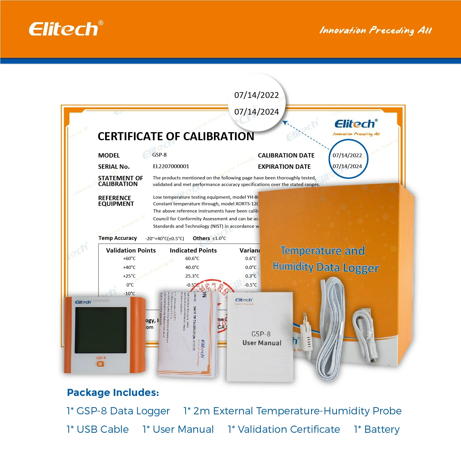Elitech 100,000 Points Digital Temperature Humidity Data Logger Medical Refrigerator Thermometer Vaccine Fridge Temperature Monitor Max Min Average Value GSP-8 - Image 8