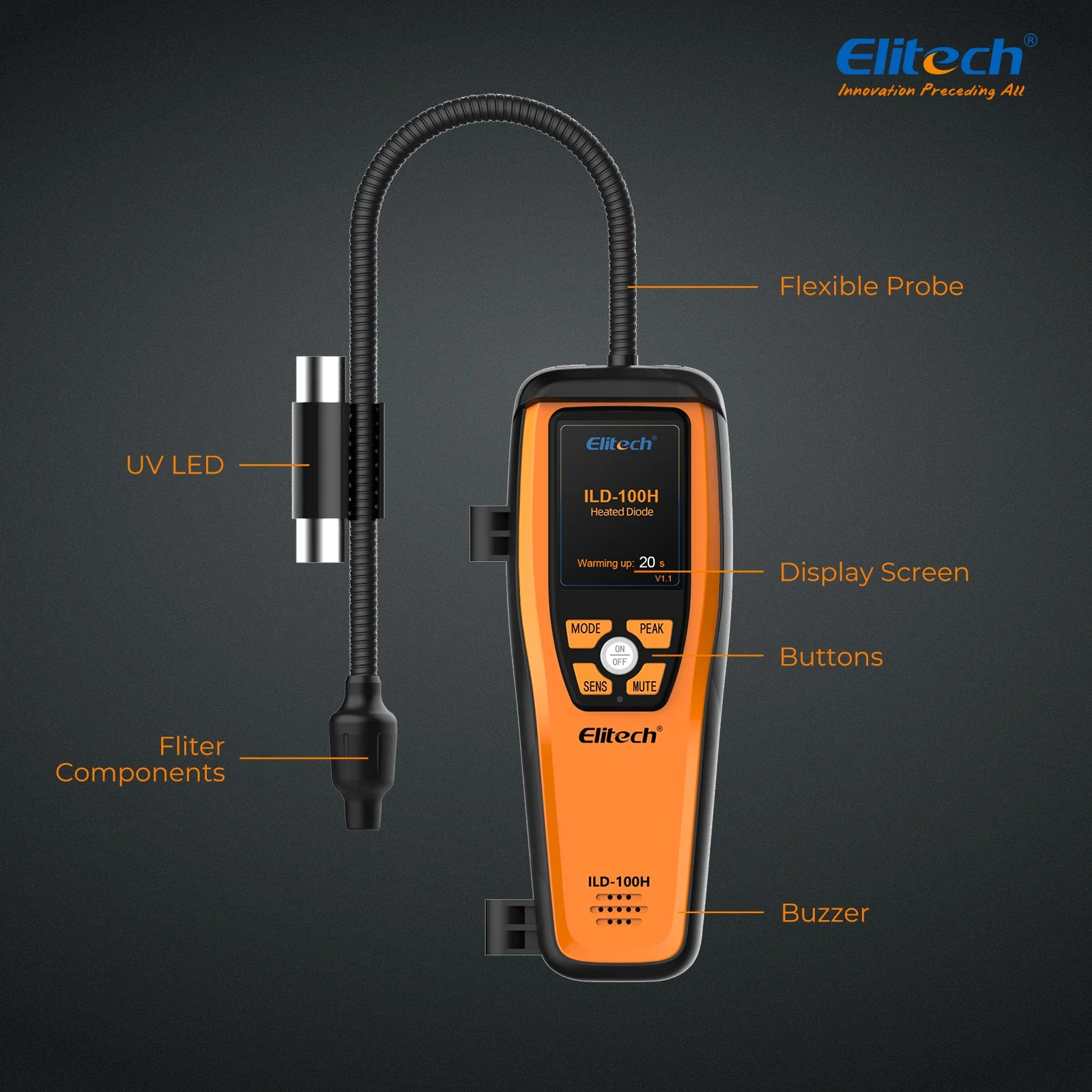Elitech HVAC Refrigerant Leak Detector Heated Diode Sensor Life Halogen Freon Sniffer, Air Conditioning Detection, Automotive Gas Finder, R22 R410A R134A R1234YF CFCs HCFCs HFCs, ILD-100H - Image 5