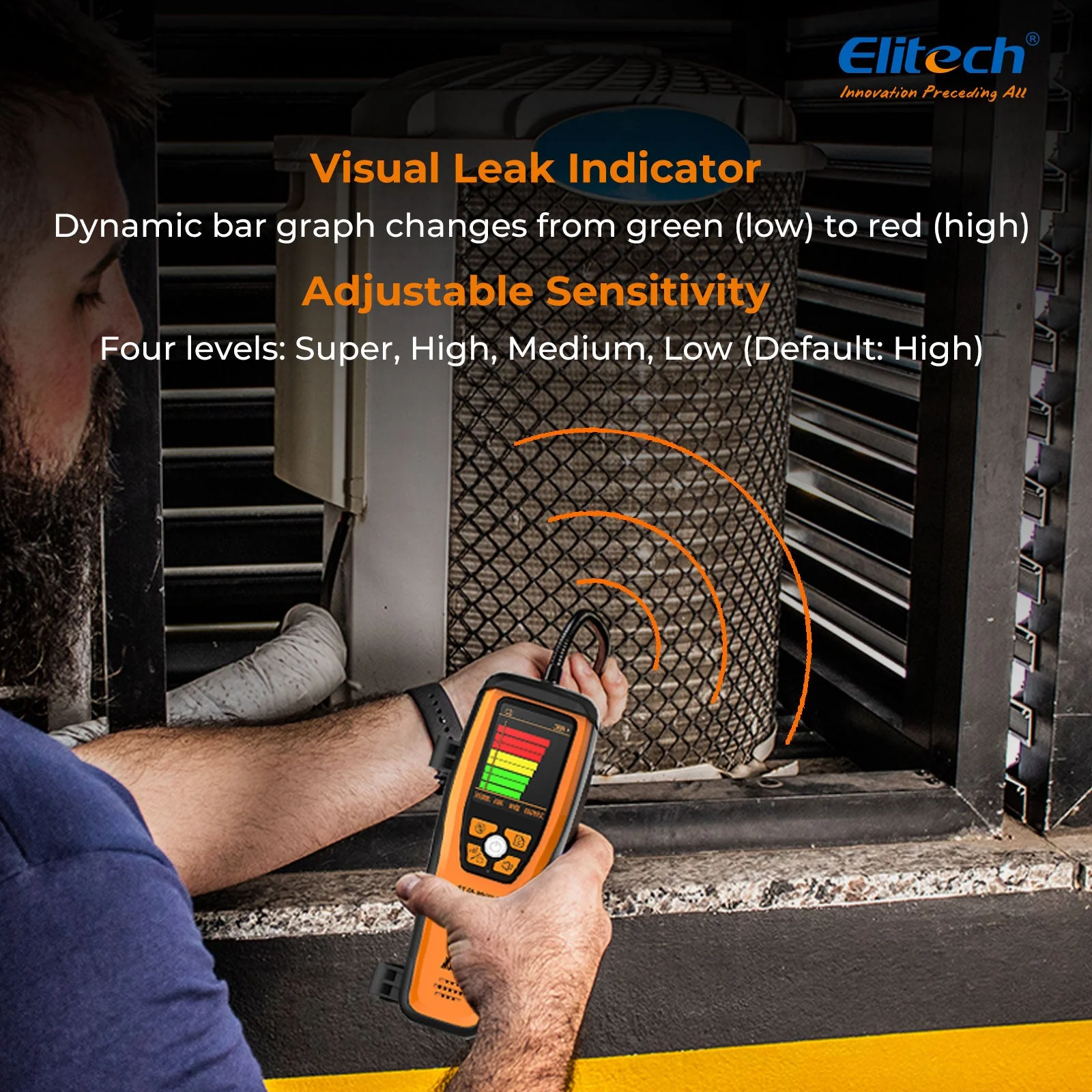 Elitech Infrared Refrigerant Leak Detector ILD-200 max High-Precision HVAC/R Leak Detection, 10-Year Sensor Lifetime, 1g/a Ultra-Low Detection, 4 Sensitivity Levels, Rechargeable Battery, TFT Display & Sound Alarm - Image 4