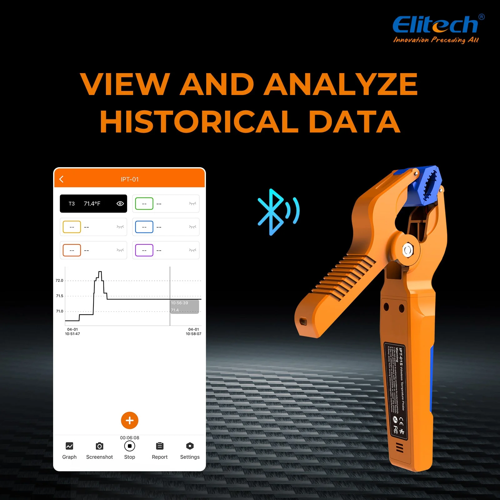 Elitech IPT-01 Wireless Temperature Clamp for HVAC Heating and Cooling Systems – T-Type Thermometer, High Precision, Data Logging & Remote Monitoring –HVAC Temperature Probe with Bluetooth and App Operation - Image 4