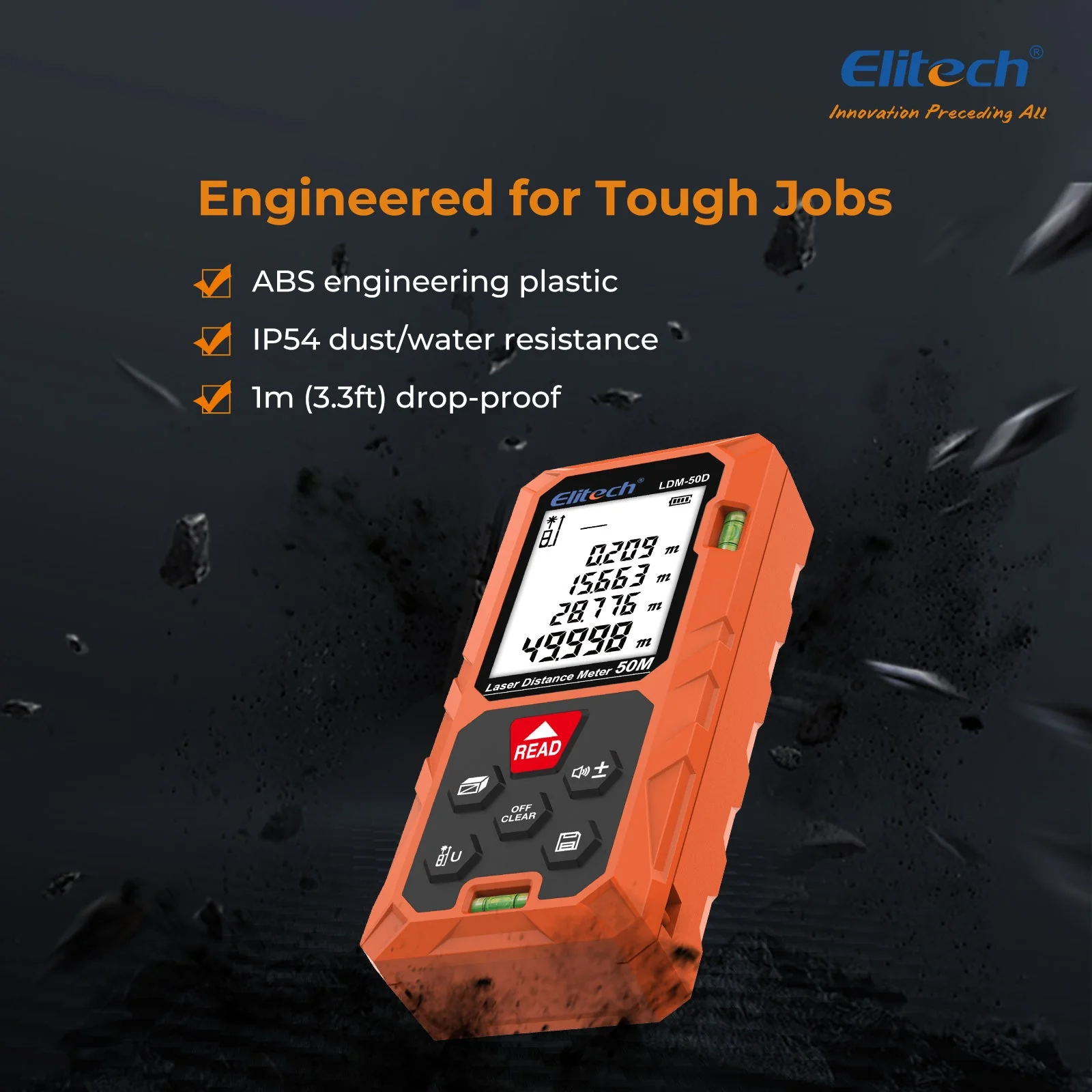 Elitech Laser Distance Meter 165ft, Digital Measure Tool with Area/Volume/Pythagoras Mode, Backlit LCD, 99 Data Records, ±2mm Accuracy, Ft/In/M Unit Switch, Ideal for Home DIY & Interior Design – LDM-50D - Image 5