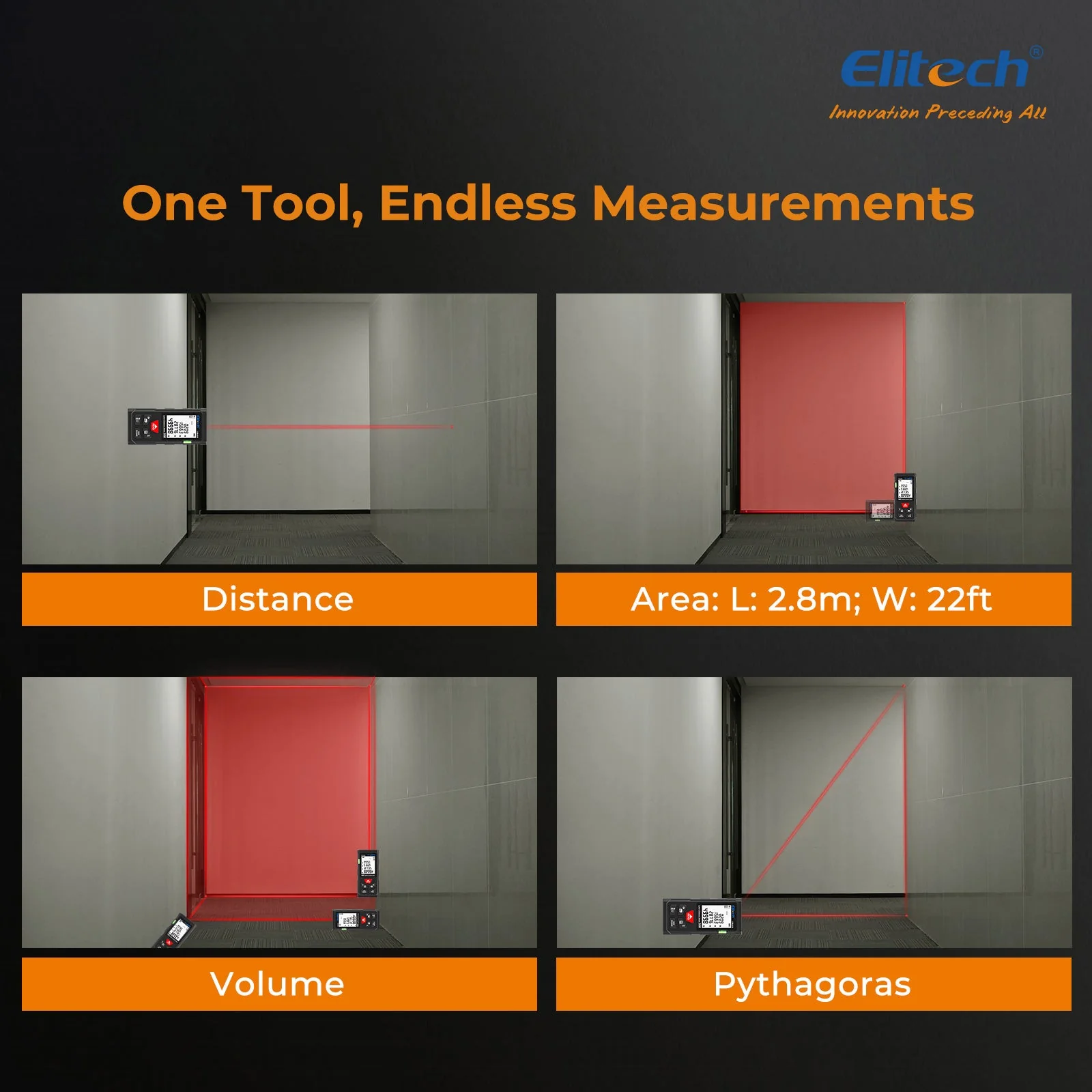 Elitech LDM-50S Laser Distance Meter, 165ft Digital Measure Tool ±2mm Accuracy, Area/Volume/Pythagoras Modes, Backlit LCD, 99 Records, Unit Switch – for Home & DIY - Image 4