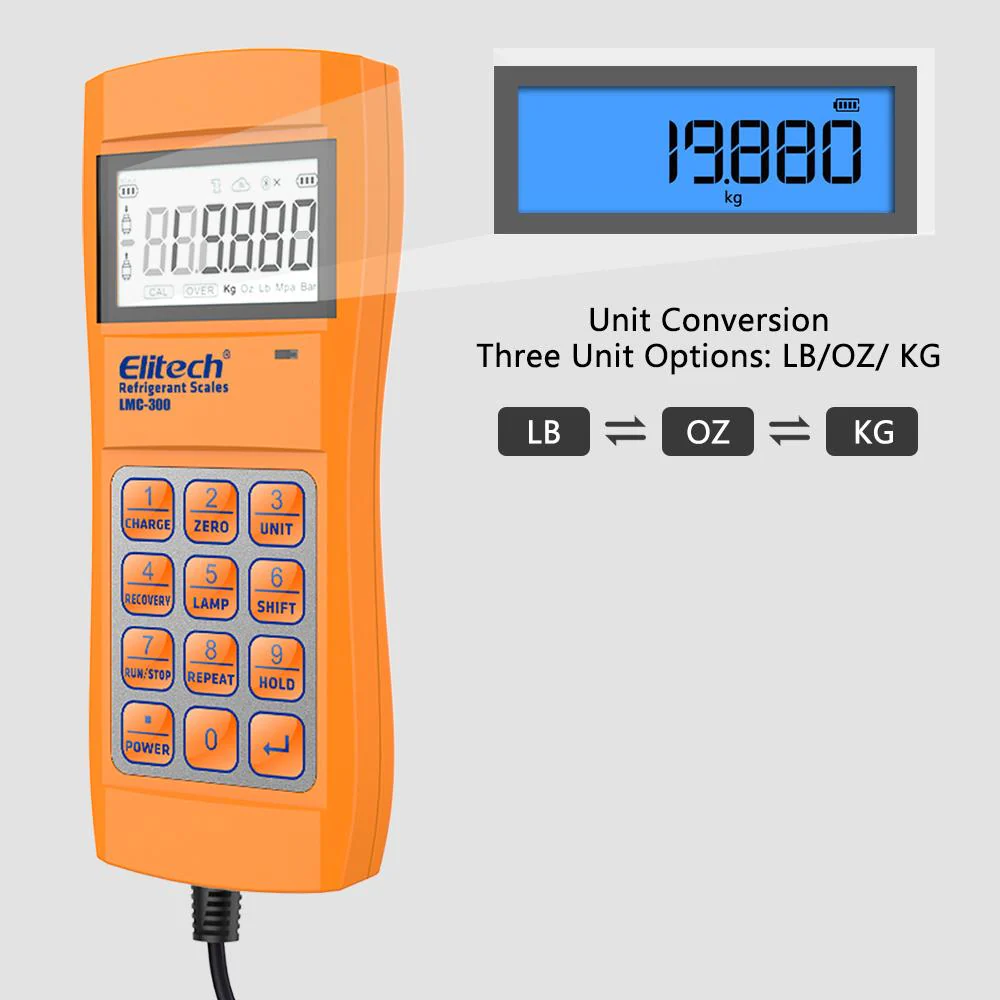 Elitech LMC-300 HVAC Refrigerant Charging Scale with Solenoid 220 Lbs - Image 3