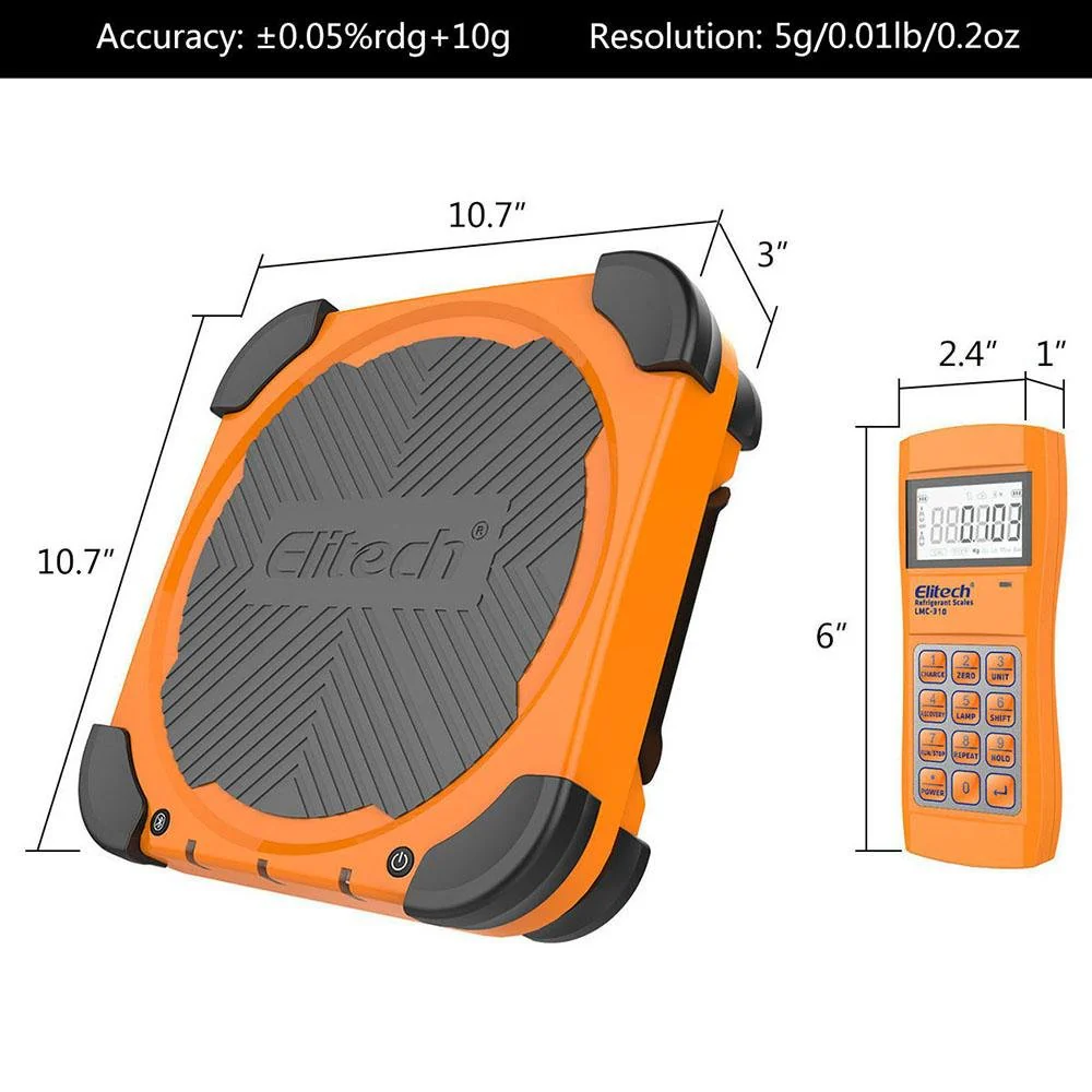 Elitech LMC-310 Wireless HVAC Refrigerant Electronic Charging Scale w/ Charging Valve at 220 lbs/100kgs - Image 7