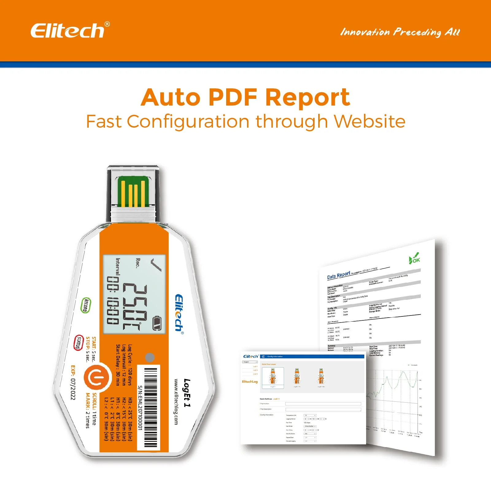 Elitech LogEt 1 Temperature Data Logger Single Use PDF Report USB Port 16000 Points，-30℃-70℃/-22℉-158℉ - Image 3
