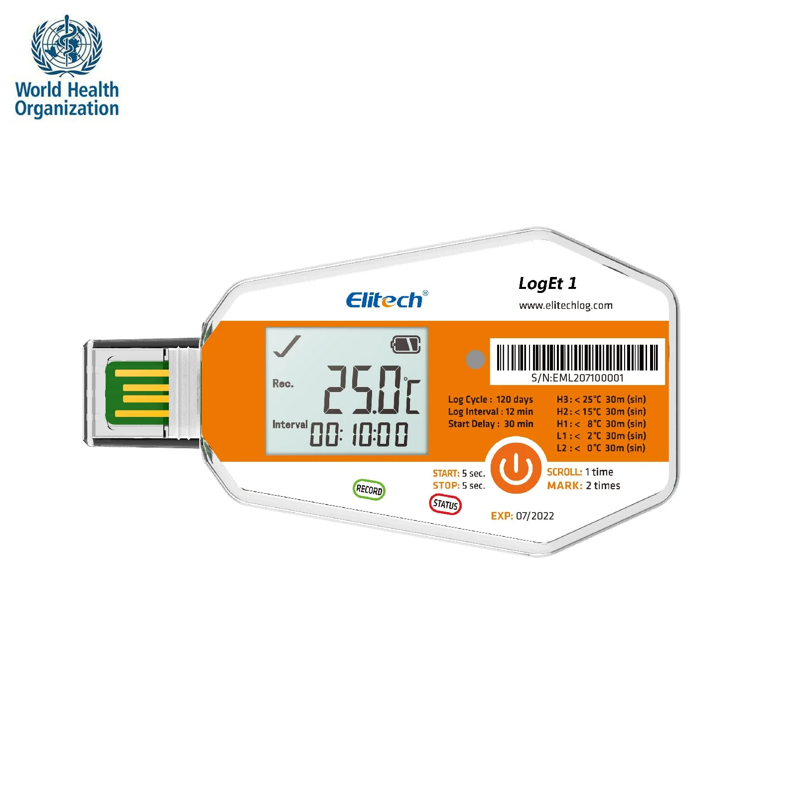 Elitech LogEt 1 Temperature Data Logger Single Use PDF Report USB Port 16000 Points，-30℃-70℃/-22℉-158℉ - Image 9