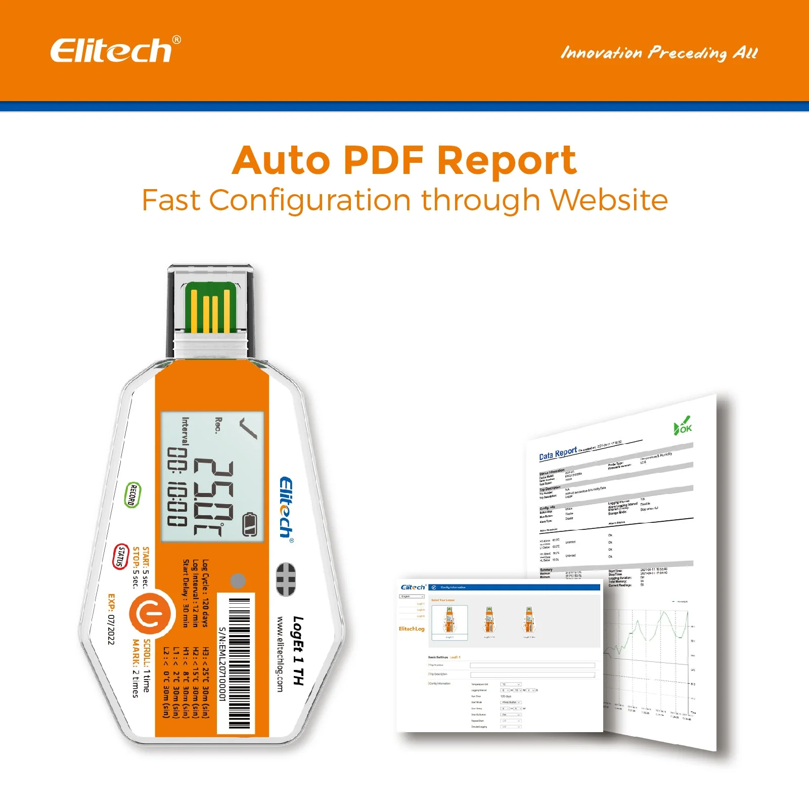 Elitech LogEt 1 TH Single Use Temperature and Humidity Data Logger,-30℃-70℃/-22℉-158℉ - Image 3