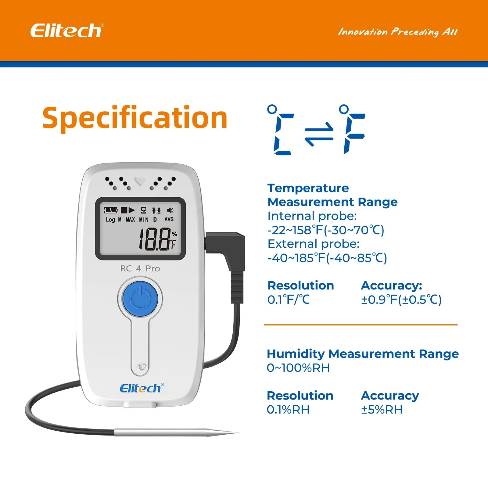 Elitech PDF USB Digital Temperature Data Logger Reuseable Recorder DDL 64000 Points High Accuracy, Shadow Data, Built-in Buzzer, Auto PDF CSV Report, Windows/MacOS Software, RC-4 Pro, RC-4H Pro - Image 6