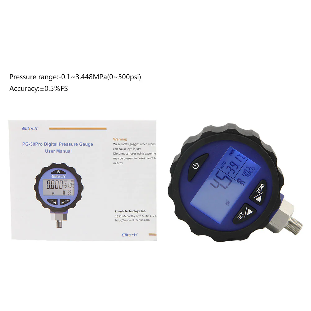 Elitech PG-30Pro Blue Digital AC Pressure Gauge -14.5~500 PSI - Image 5