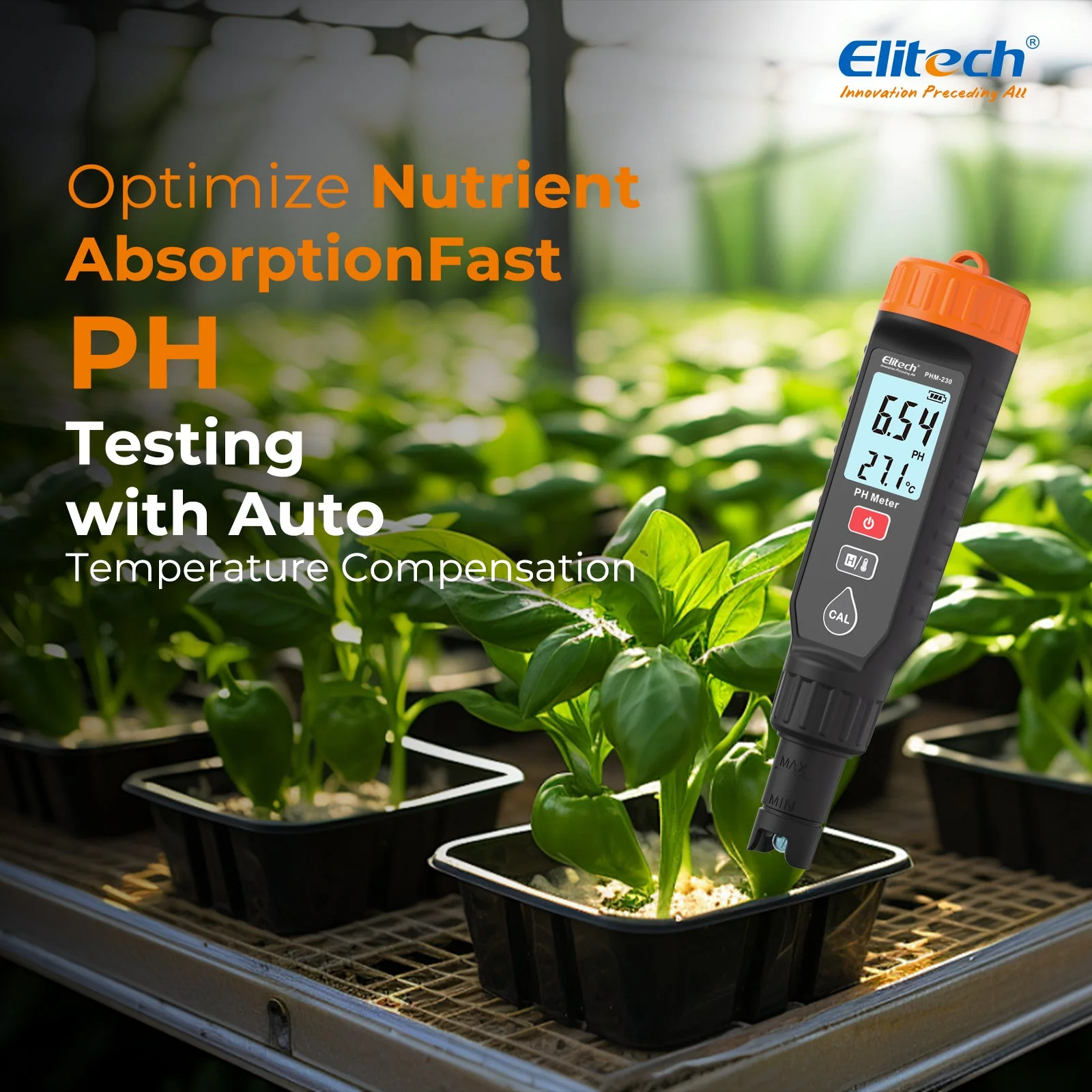 Elitech pH Pen Meter with Calibration Supplies,Reliable Digital Tester for pH, Temperature in Growing Solutions, Optimal Plant Health and Yield - Image 6
