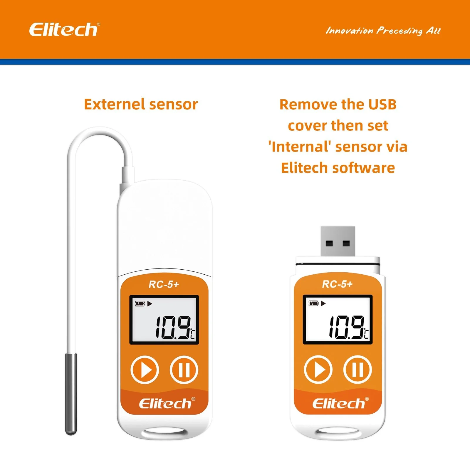 Elitech RC-5+ TE PDF USB Reusable Temperature Data Logger Internal Sensor External Probe -22℉~158℉ - Image 3