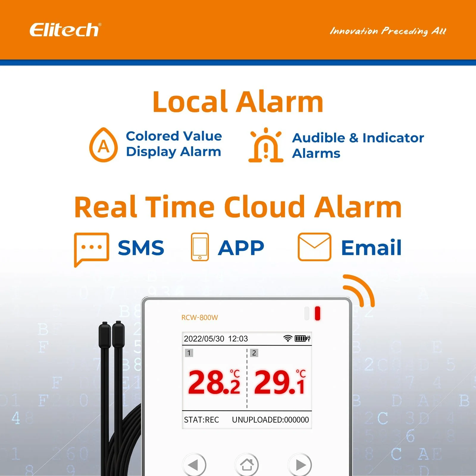 Elitech Wireless Digital Data Logger Remote Real-Time Temperature Monitor Cloud Data Storage SMS/Email/APP/Web Alarm, WiFi Dual External Temp Probe, RCW-800W-TDE(-40~176℉) with FREE Cloud Service - Image 3
