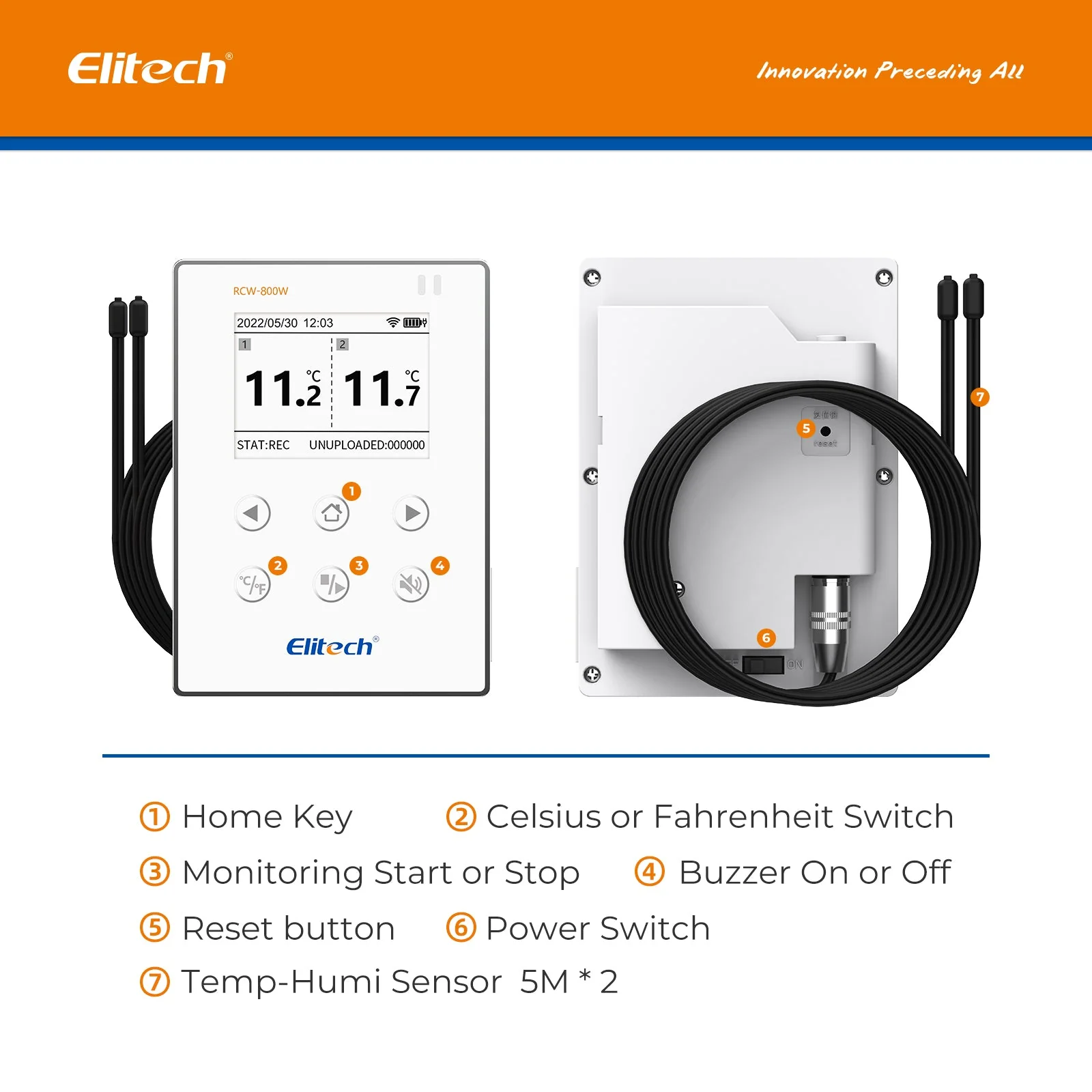 Elitech Wireless Digital Data Logger Remote Real-Time Temperature Monitor Cloud Data Storage SMS/Email/APP/Web Alarm, WiFi Dual External Temp Probe, RCW-800W-TDE(-40~176℉) with FREE Cloud Service - Image 7