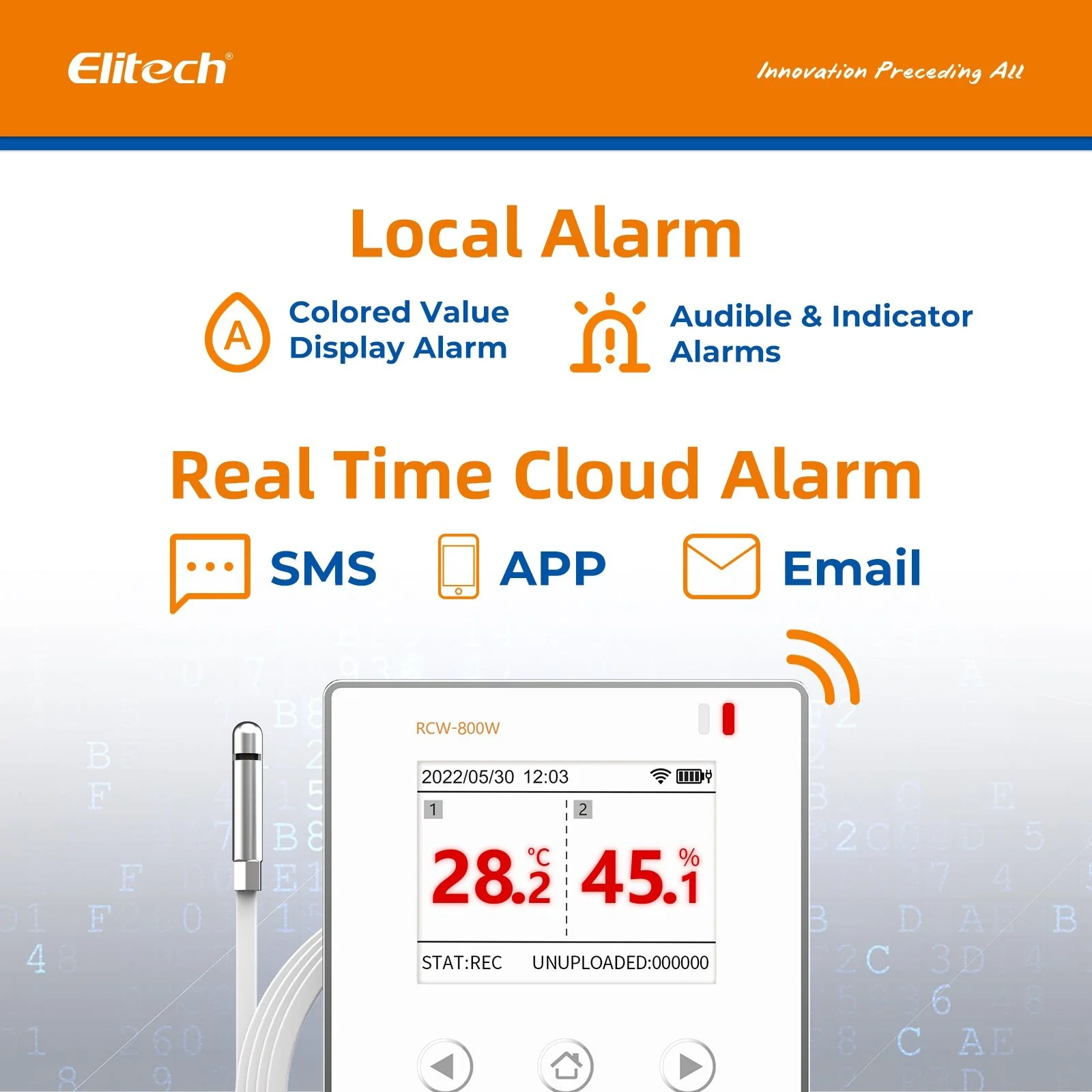 Elitech Wireless Digital Data Logger Remote Real-Time Temperature Monitor Cloud Data Storage SMS/Email/APP/Web Alarm, WiFi External Temp&Humi Probe, RCW-800W-THE(-40~176℉) with FREE Cloud Service - Image 3