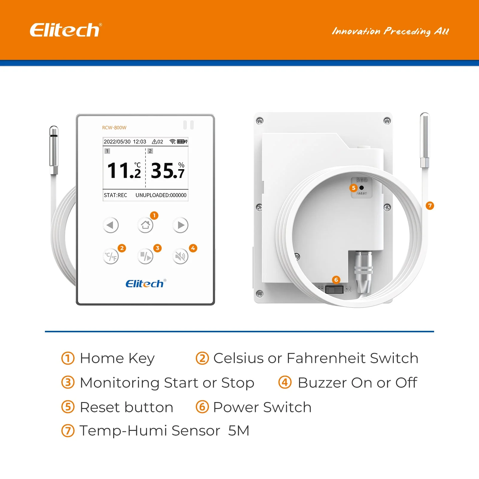 Elitech Wireless Digital Data Logger Remote Real-Time Temperature Monitor Cloud Data Storage SMS/Email/APP/Web Alarm, WiFi External Temp&Humi Probe, RCW-800W-THE(-40~176℉) with FREE Cloud Service - Image 7